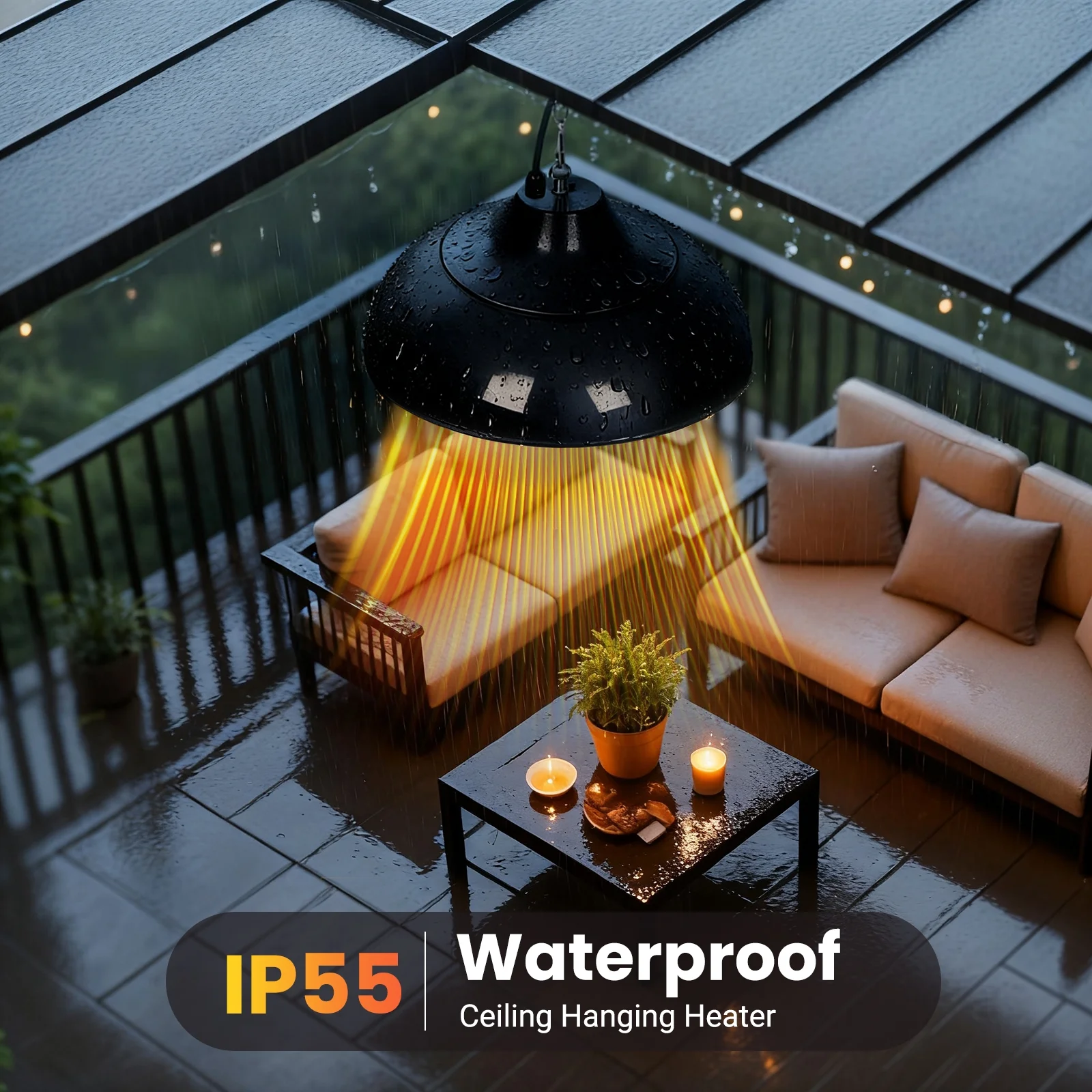 Advwin Outdoor Patio Heater,1500W Electric Hanging Patio Heater 3S Fast Heating,Ceiling Mounted Heater for Balcony,Courtyard, Garage,Overheat & Tip-Over Protection 3 Adjustable Modes,IP55 Waterproof