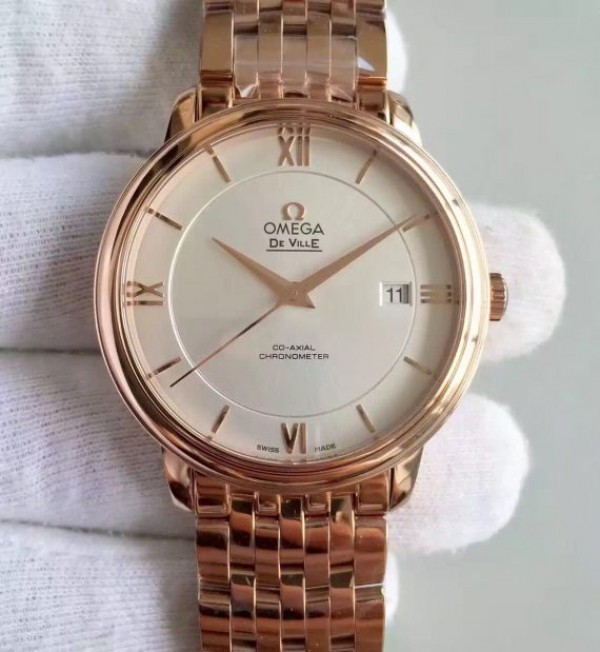 Replica Omega MK De Ville 39.5mm White Dial RG Case SS Bracelet A2824 - Top club