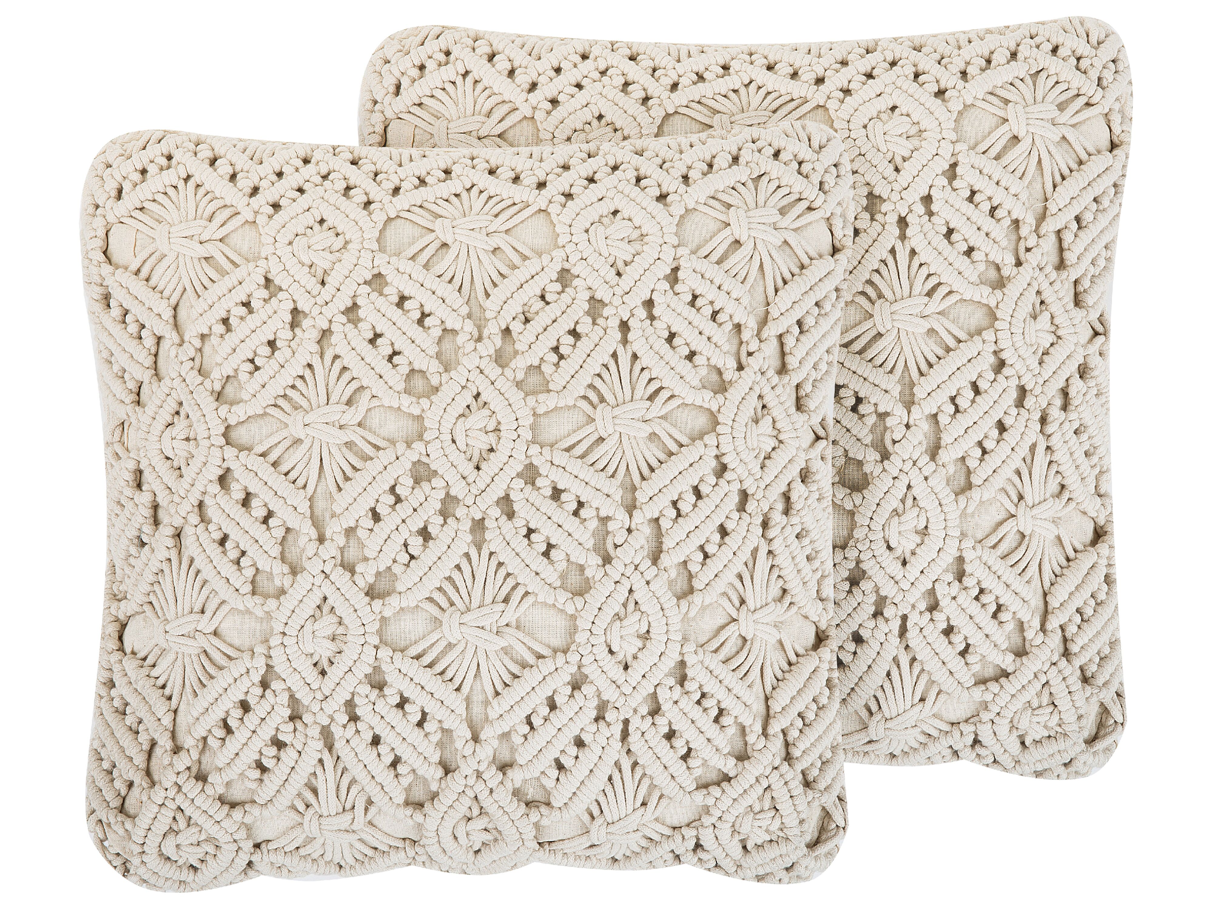 Set of 2 Decorative Cushions ESENKOY Cotton 50 x 50 cm Light Beige Geometric Pattern