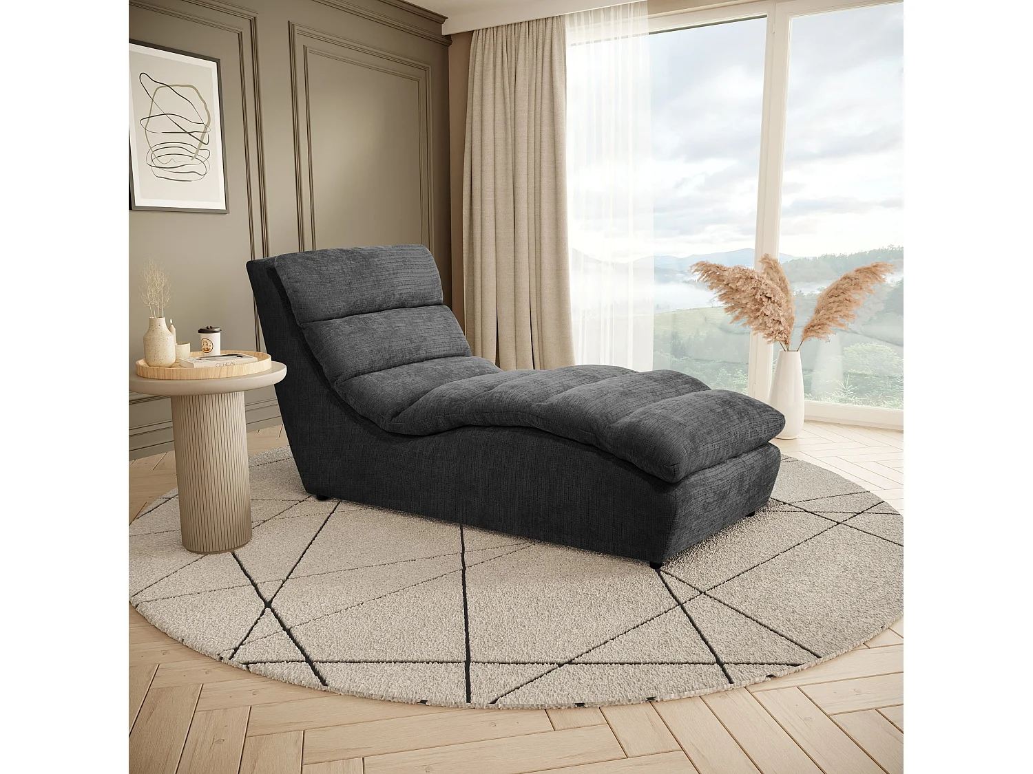 Chaise longue SAN REMO en velours côtelé gris foncé