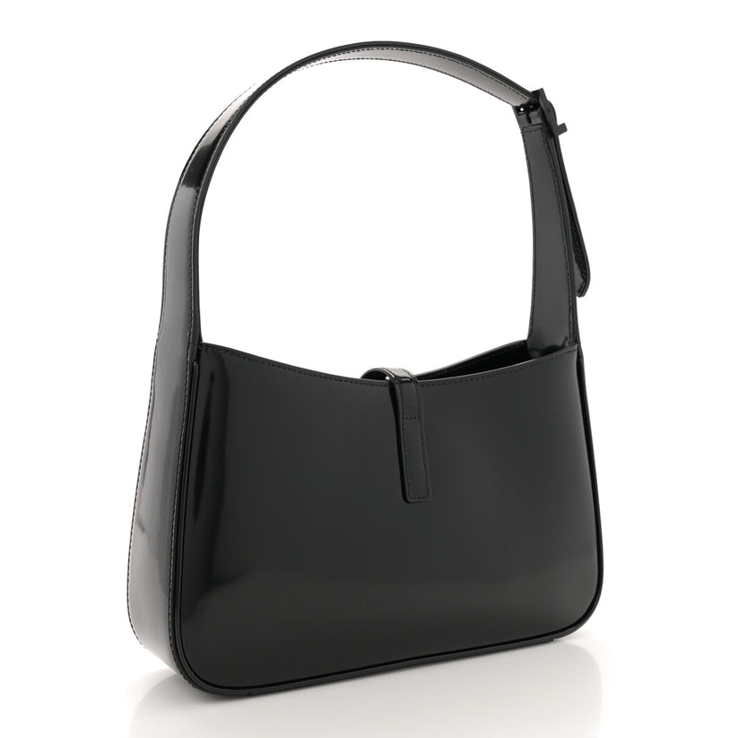 Saint Laurent High-Gloss Patent Leather Hobo Bag - Black - COZYMIZE