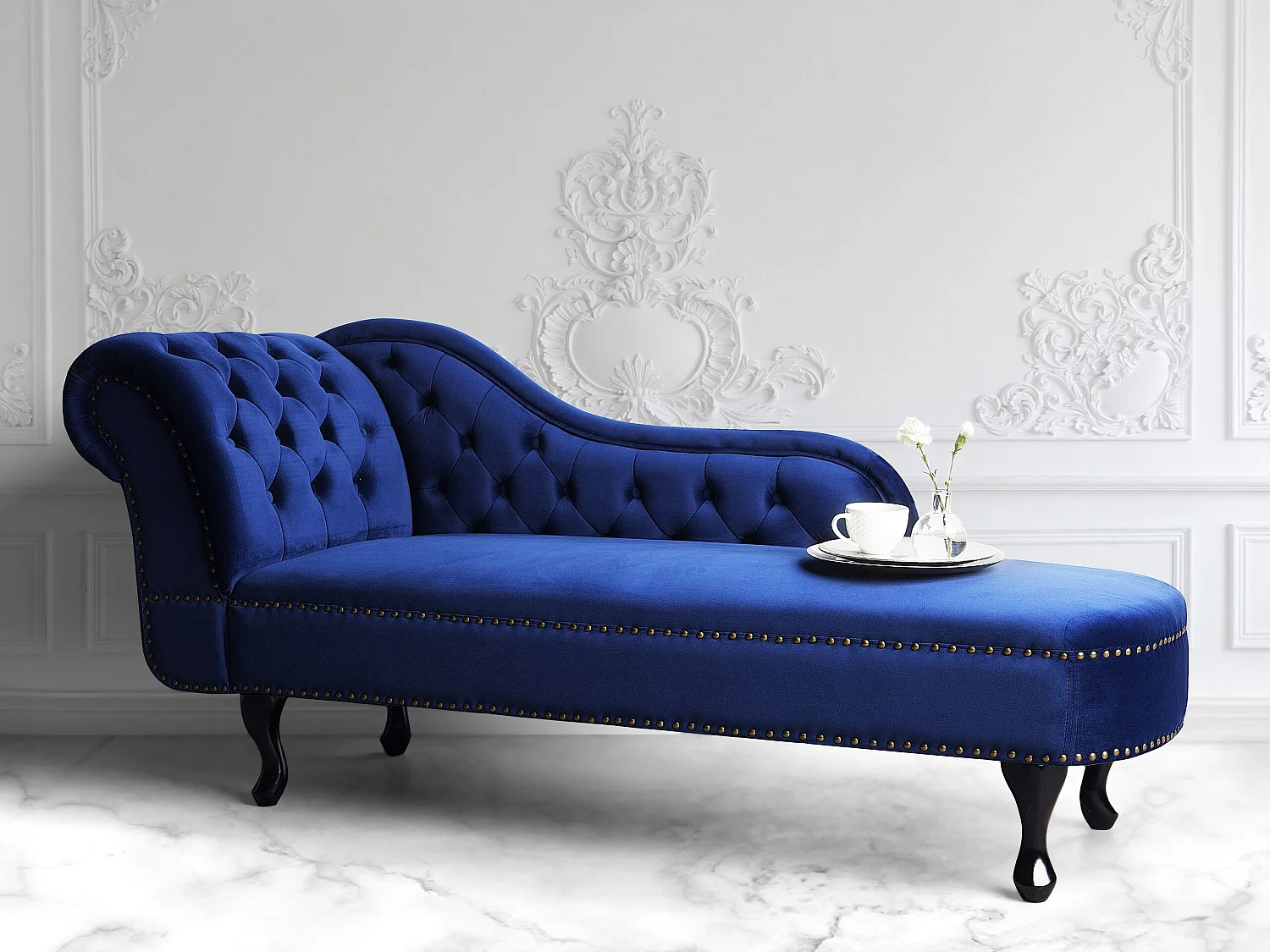 Chaise longue côté gauche NIMES Velours Bleu marine