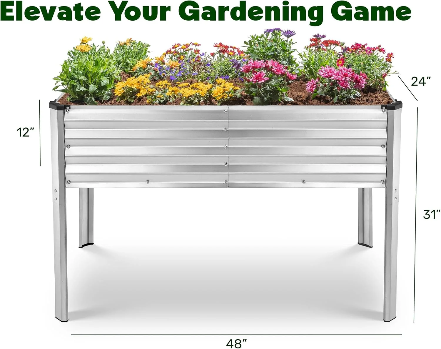 Galvanized Raised Garden Beds Outdoor with Legs // 48��24��31in Elevated Planter Box for Vegetables, Flowers (Silver) // Large Metal Garden Bed for Backyard Patio Gardening - Image 3
