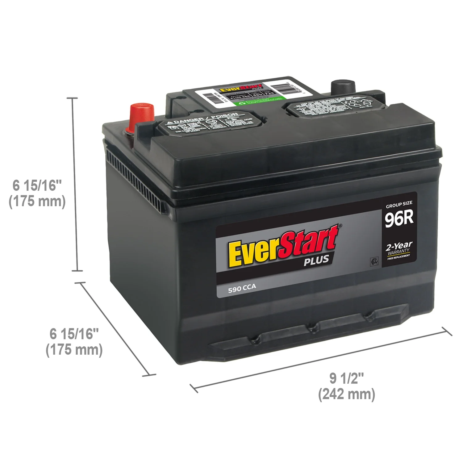 EverStart Plus Lead Acid Automotive Battery, Group Size 96R 12 Volt, 590 CCA - Image 4