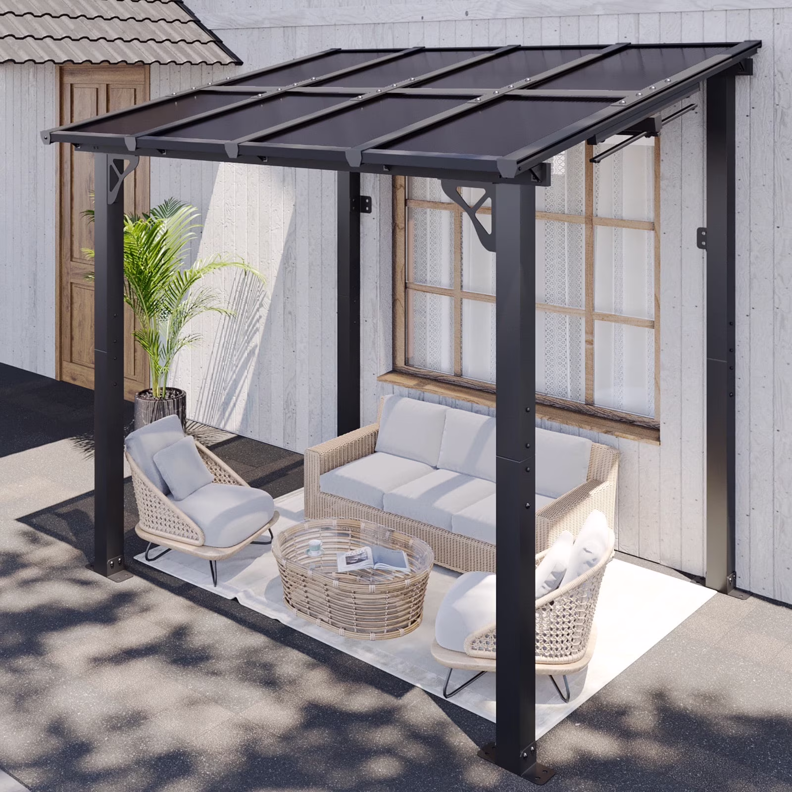 Aoxun 8' x 5' Gazebo for Patio, Gazebo Pergola with Sloped Roof, Grill Gazebo Large Wall-Mounted Heavy Duty Awnings, for Backyard, Deck, Patio - Image 5