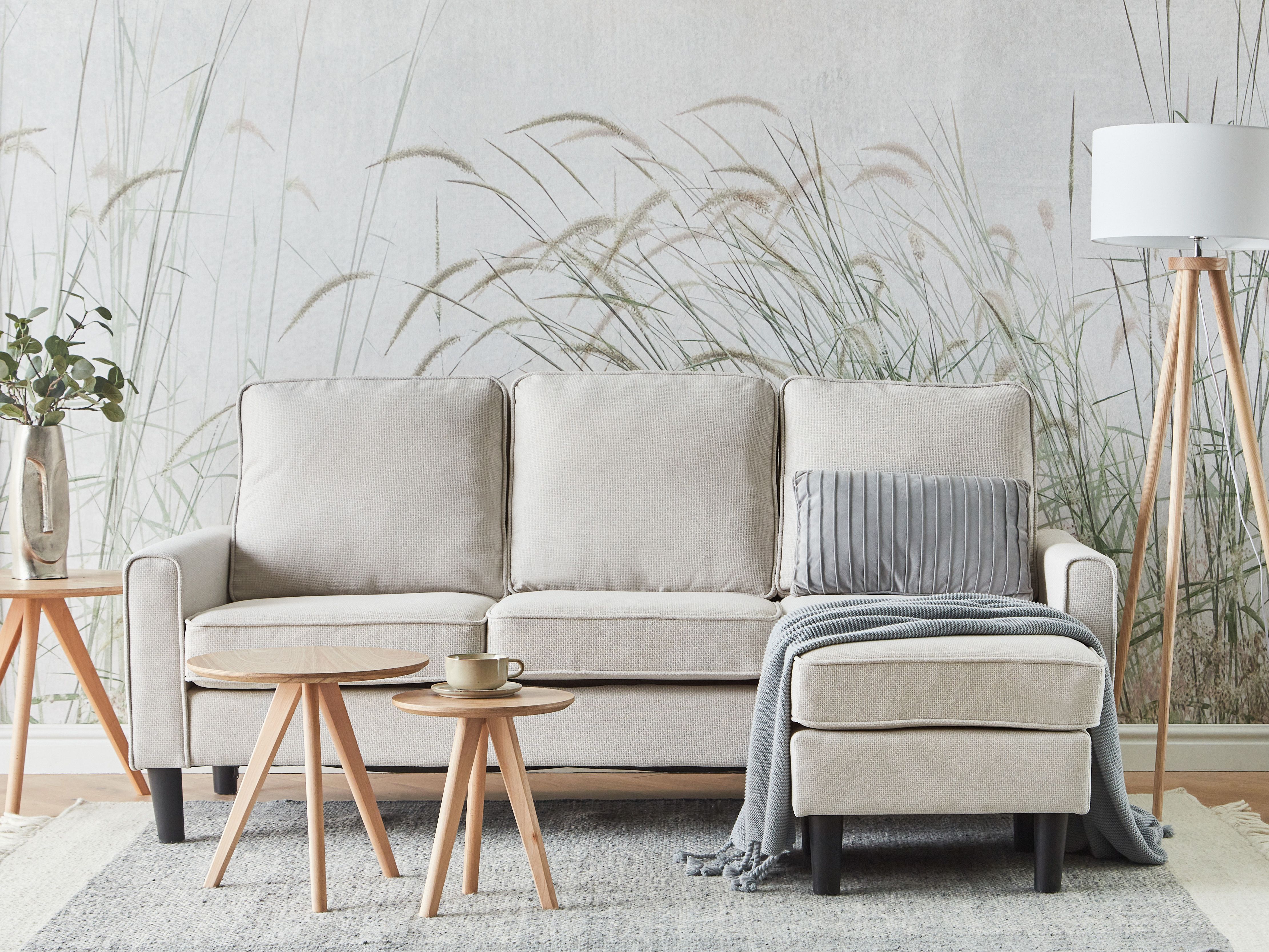 Sofa 3 Seater AVESTA Fabric Off-White with Ottoman