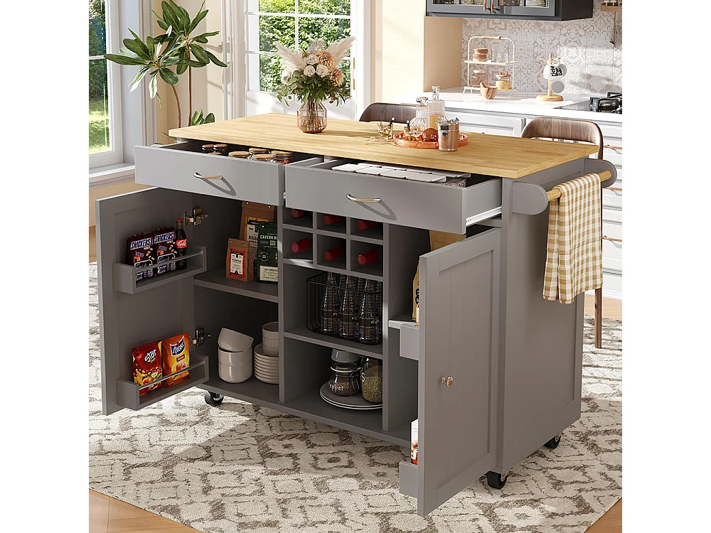 Desserte de cuisine moderne avec espace de rangement et veinure de bois couleur gris anthracite