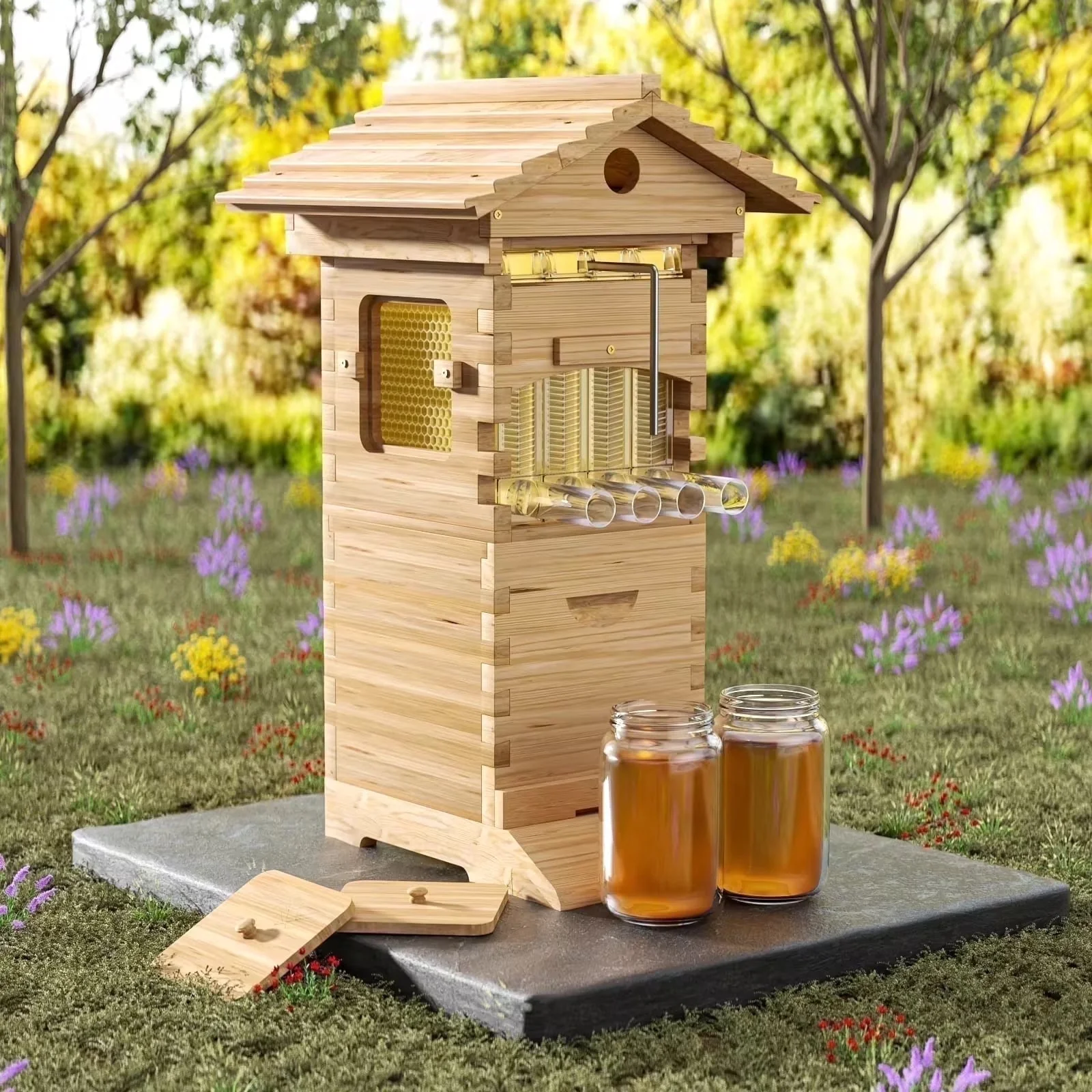 AUSHIVE Wax-Coated Cedarwood Beehive Kit With 4 Beehive Frames And 6 Brood Frames - Beige AUSHIVE Wax-Coated Cedarwood Beehive Kit With 4 Beehive Frames And 6 Brood Frames - Beige
