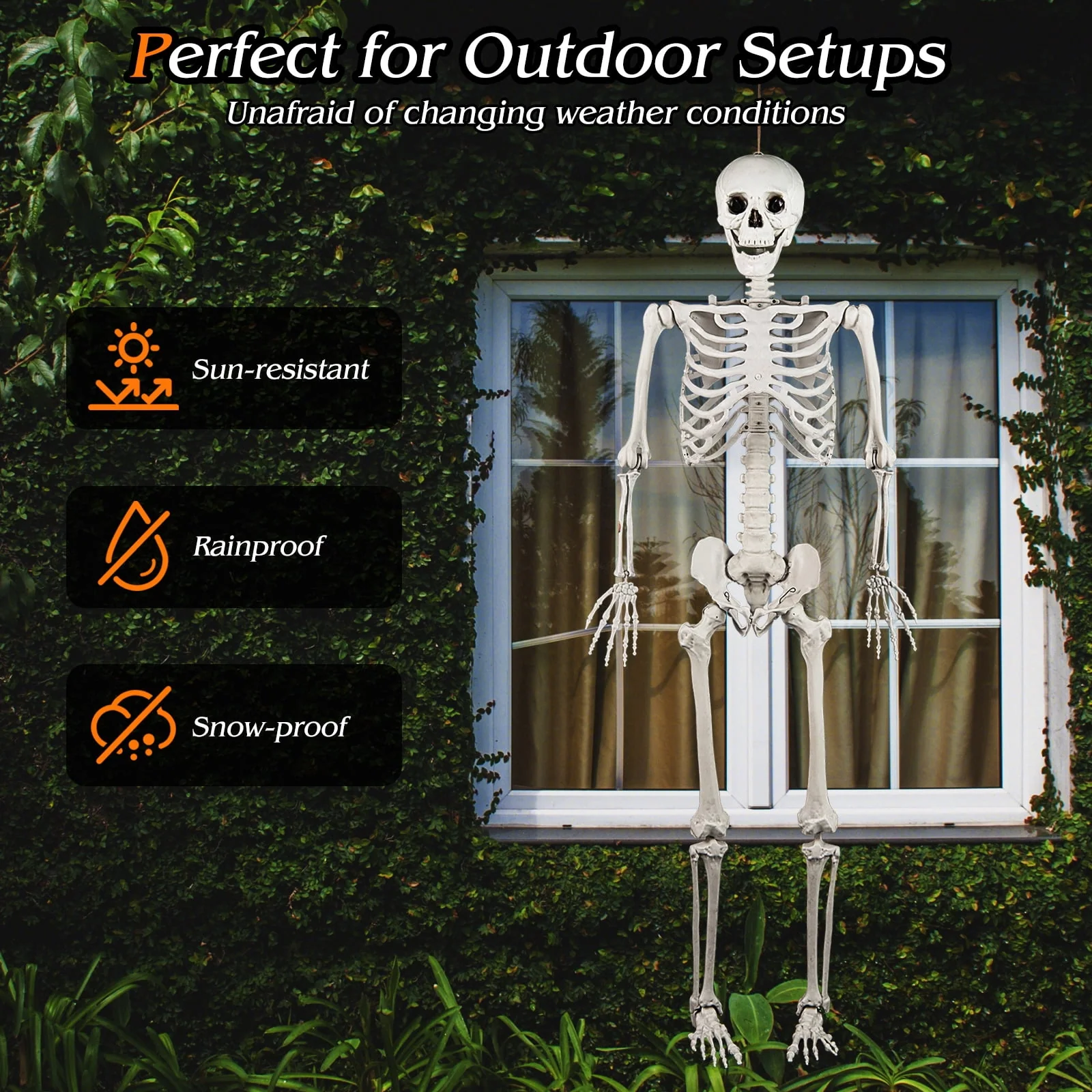 Costway 5.4 FT Halloween Skeleton Decoration Life Size Large Skeleton with Posable Joints 64.5 Inches Ivory White - Image 7 Costway 5.4 FT Halloween Skeleton Decoration Life Size Large Skeleton with Posable Joints 64.5 Inches Ivory White - Image 7