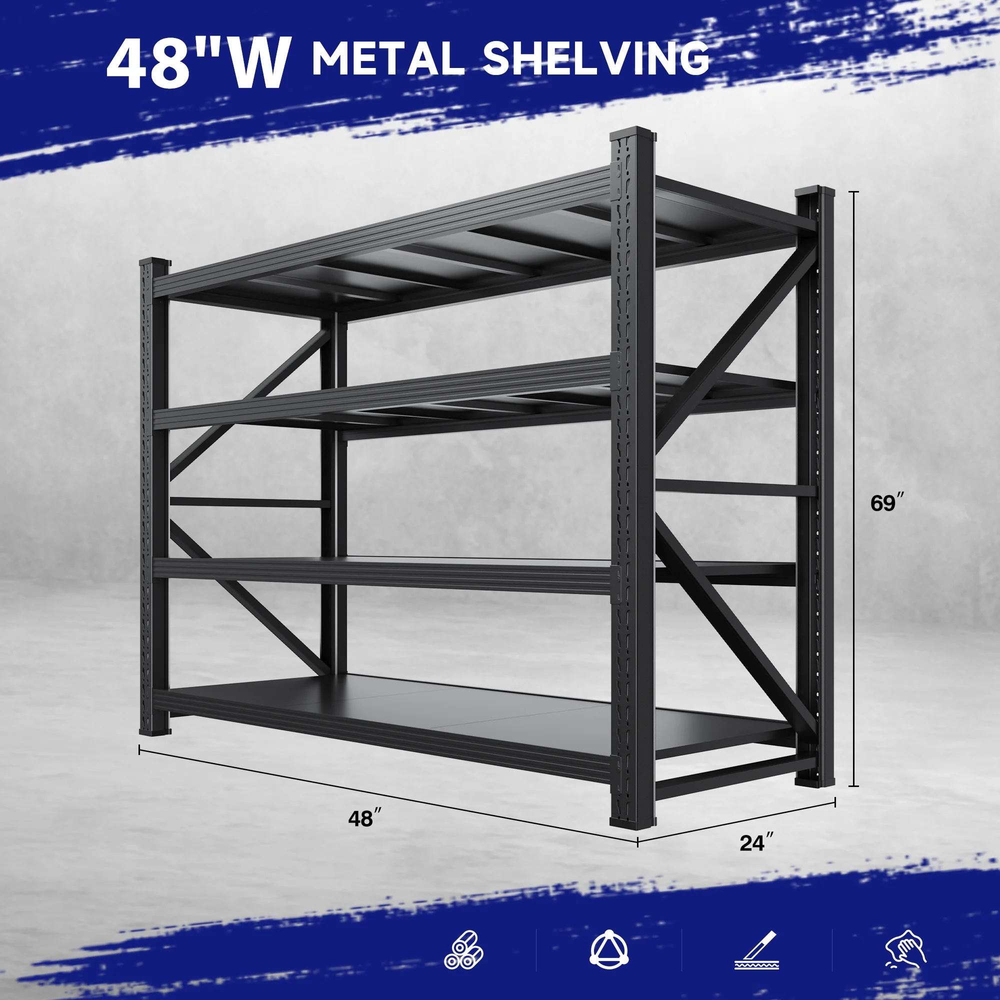 AUHUP 4-Tier Garage Storage Shelves 2400LBS Heavy Duty Metal Shelving 48