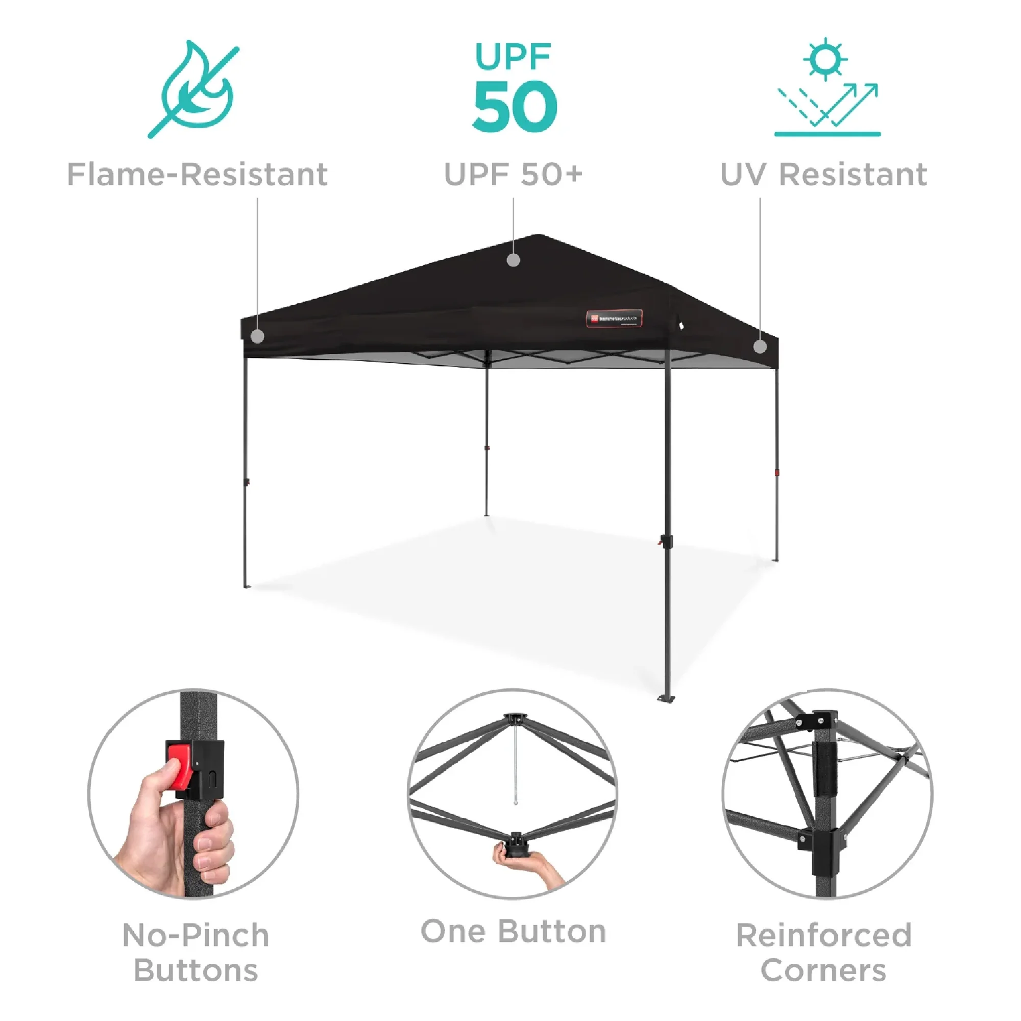 Best Choice Products 10x10ft Easy Setup Pop Up Canopy w/ 1-Button Setup, Wheeled Case, 4 Weight Bags - White - Image 275
