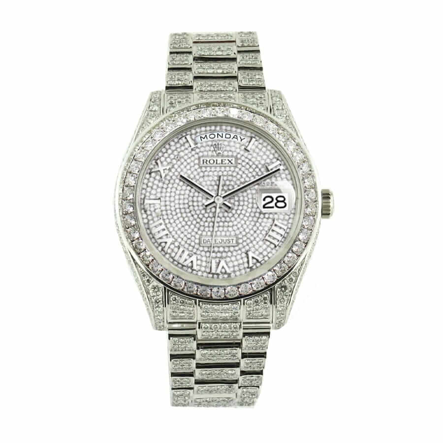 Rolex Datejust Baguette II White Gold Iced Out Diamond Dial 116300 Replica - Elite Watch Atelier