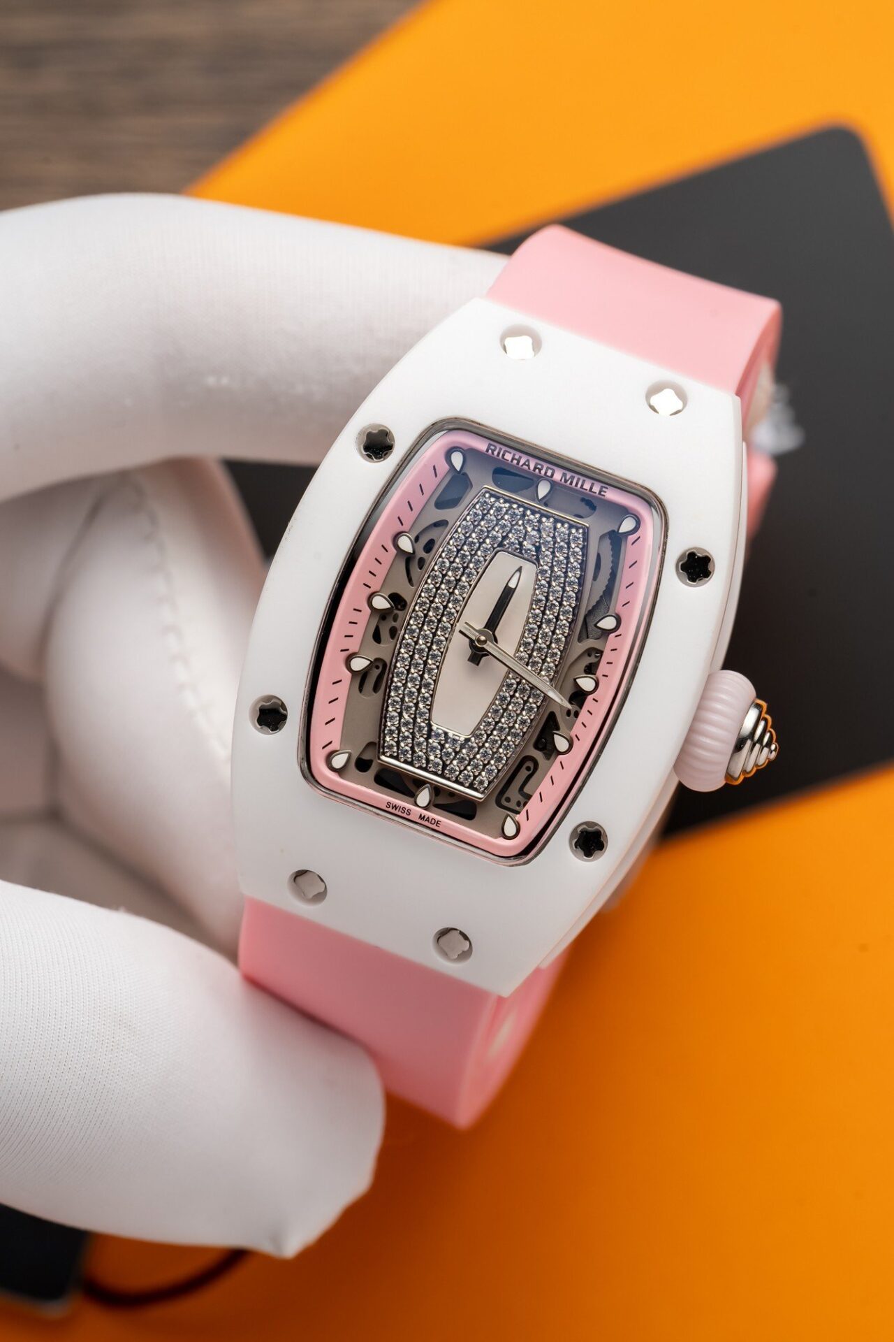 Richard Mille RM07-01 Ceramic Best Replica Watch Pink Rubber Strap 36mm - Top club