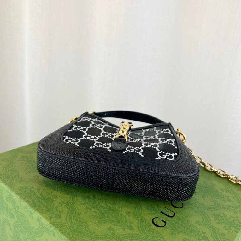 Replica Gucci Jackie 1961 Mini Crystal Gg Lizard Bag 677027 Black1:1High-quality replica