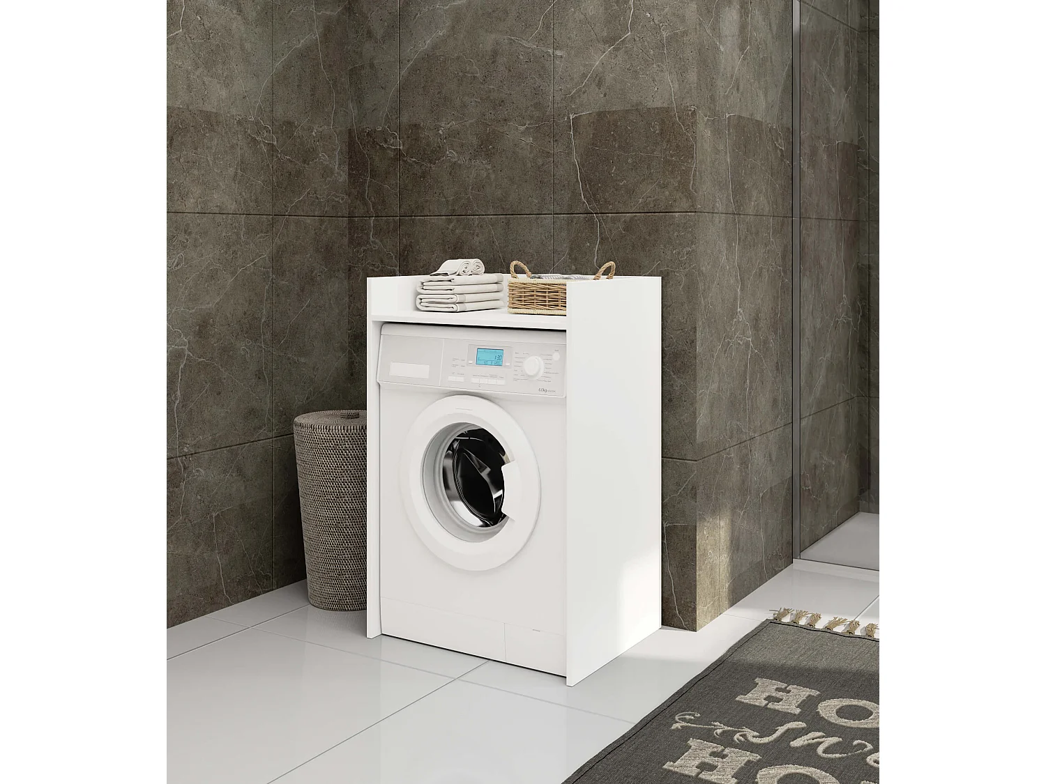 Meuble pour lave-linge AKORD FIN Blanche 64 cm 1 étagère 64x50x98 cm