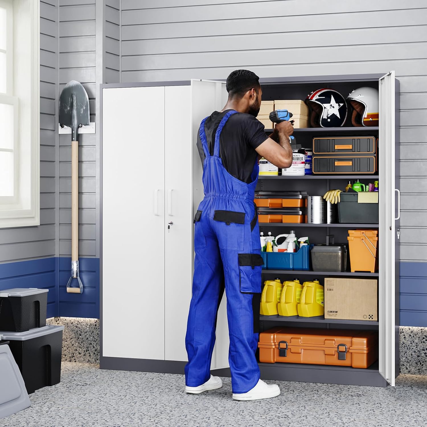 Yizosh Metal Garage Storage Cabinet with 2 Doors and 5 Adjustable Shelves - 71
