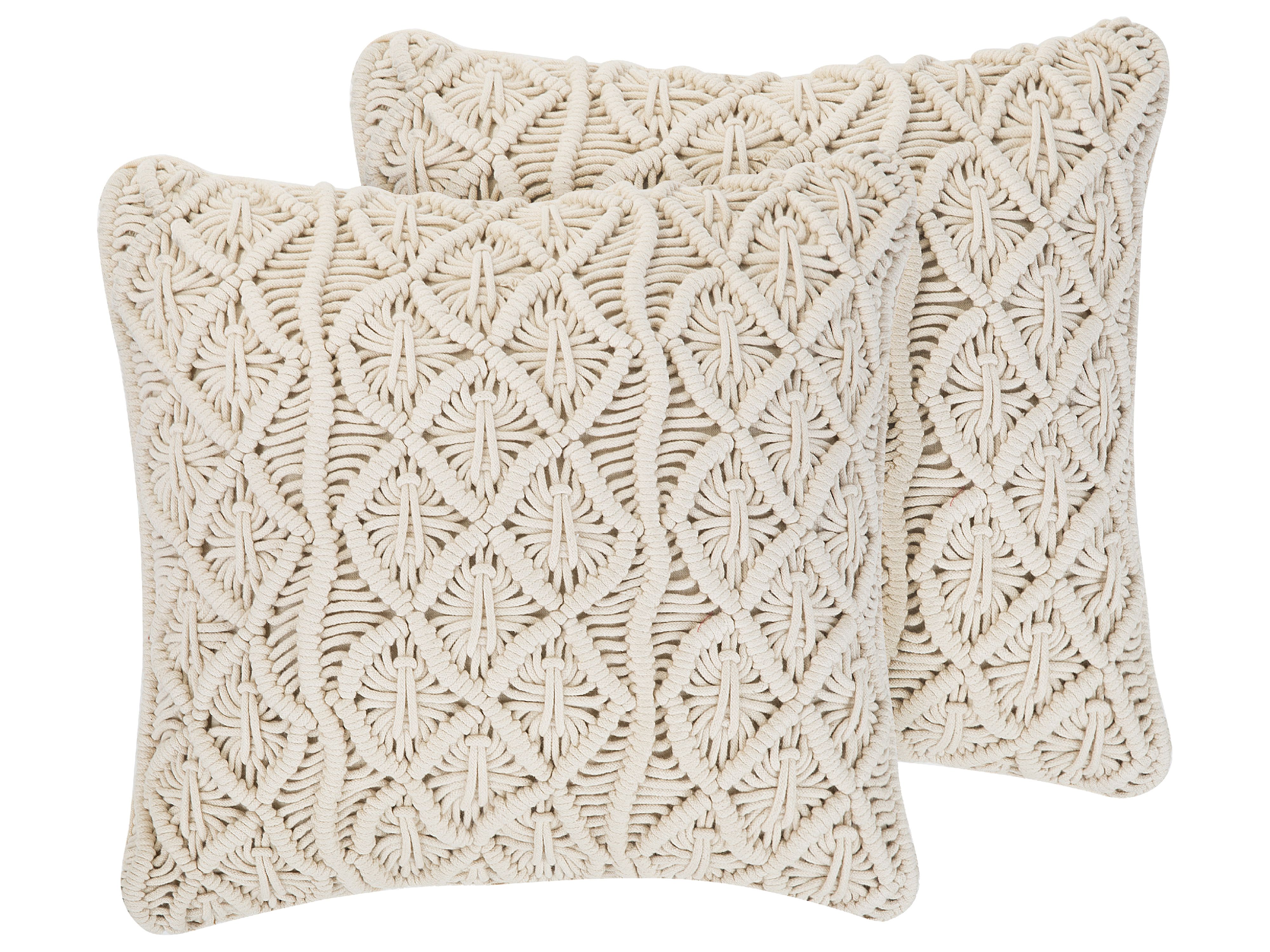 Set of 2 Decorative Cushions GOREME Cotton 45 x 45 cm Light Beige Geometric Pattern