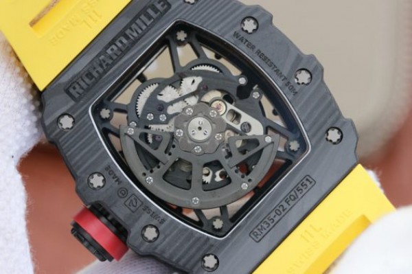 Replica Richard Mille RM035-02 Rafael Nadal FC Titanium Case KVF Skeleton Dial Red Yellow Rubber Strap MIYOTA8215 - Top club