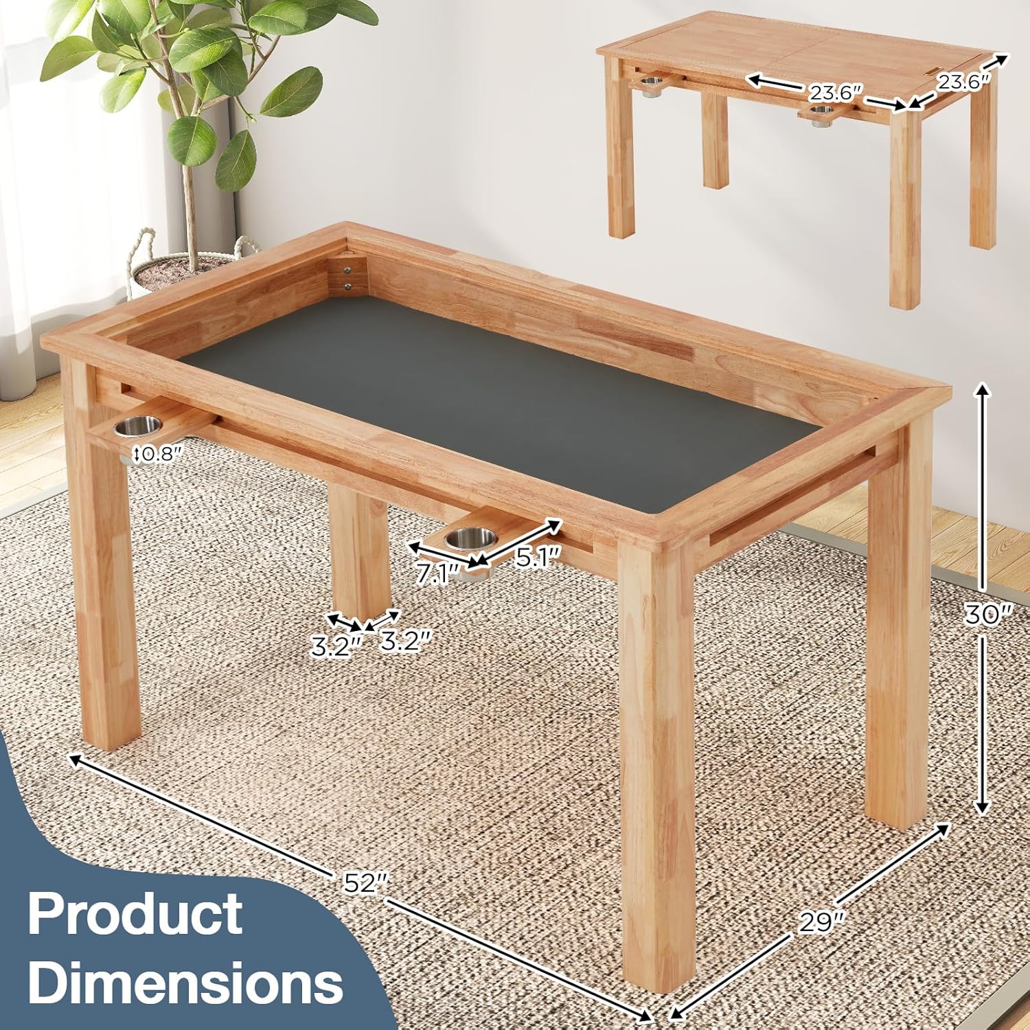 Oak Board Game Table with Removable Table Top, 52
