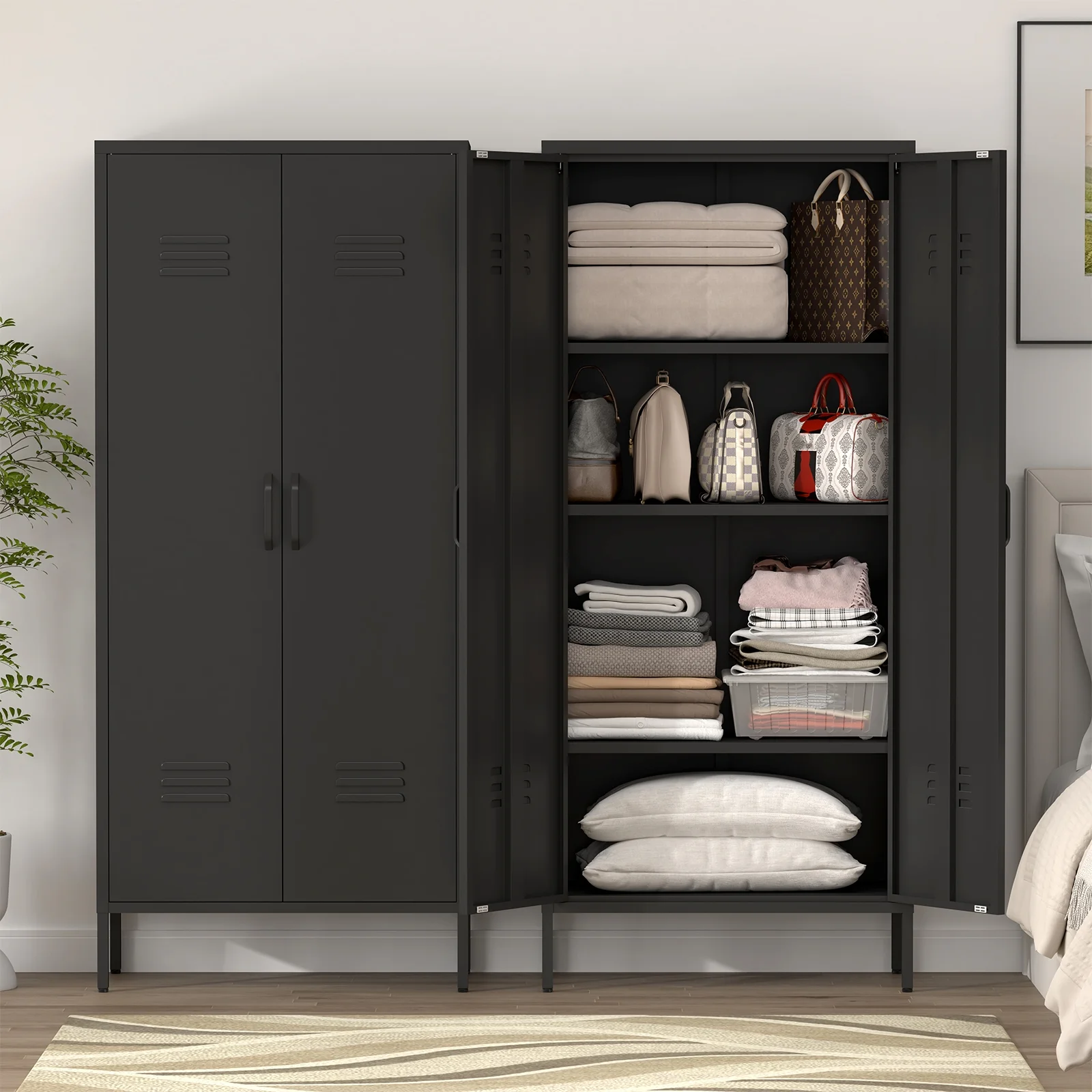 Marcree Green Metal Cabinet,2 Door Accent Cabinet,Metal Locker Cabinet with Legs,Sideboard Cabinet with Adjustable Shelves,Locker Storage Cabinet for Living Room,Entryway - Image 21