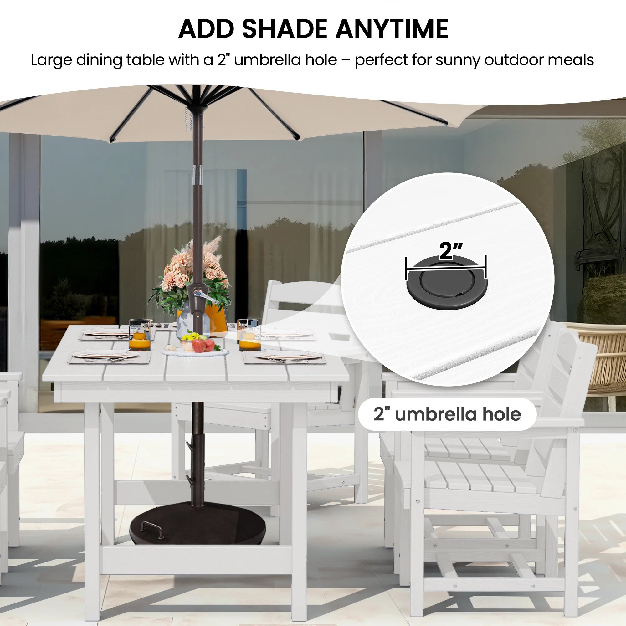 KINGYES 7-Piece Outdoor Dining Set, HDPE Patio Table and Chairs with Umbrella Hole, Gray - Image 59