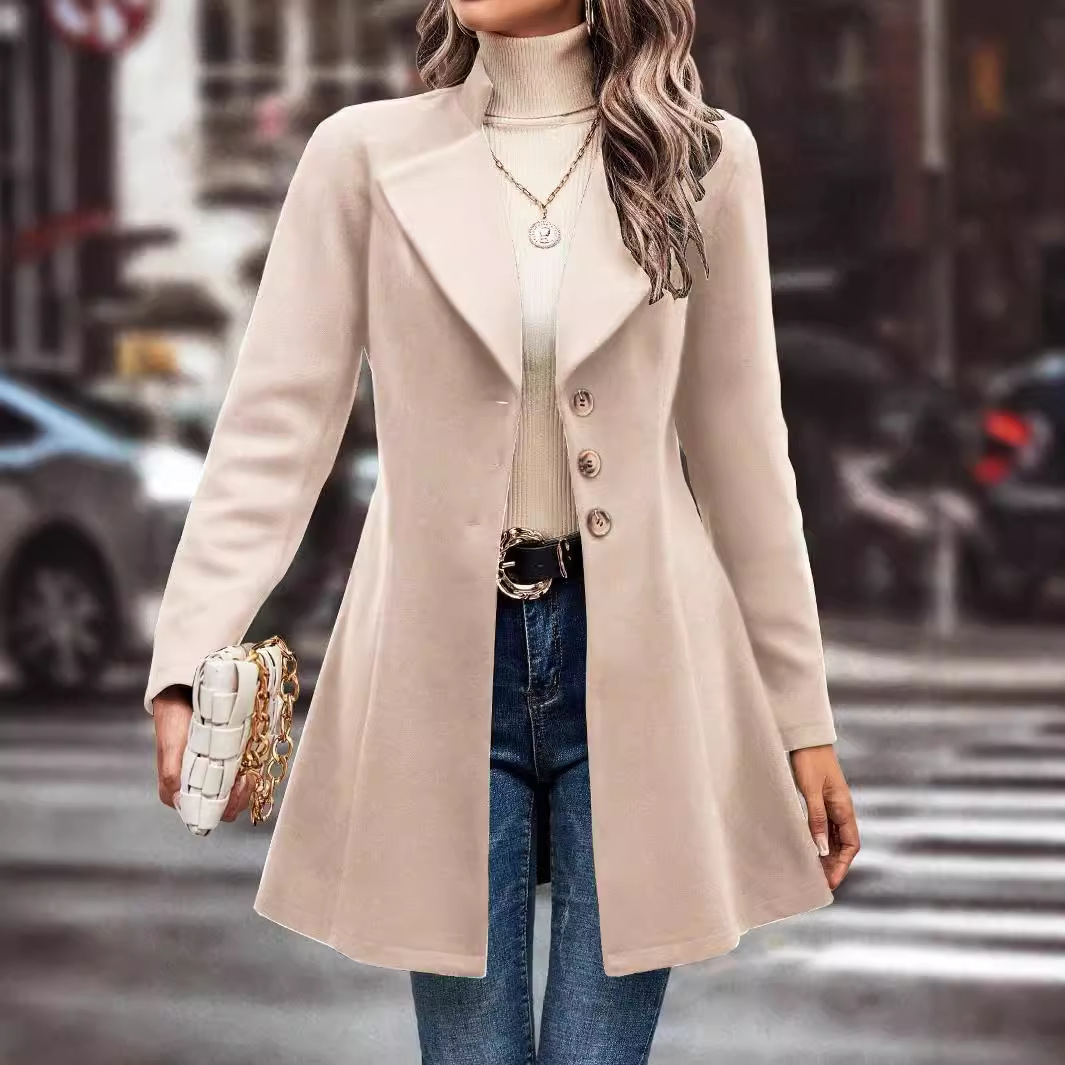 Popular European and American foreign trade product: Amazon cross-border women's autumn and winter lapel slim-fit woolen solid color stylish coat