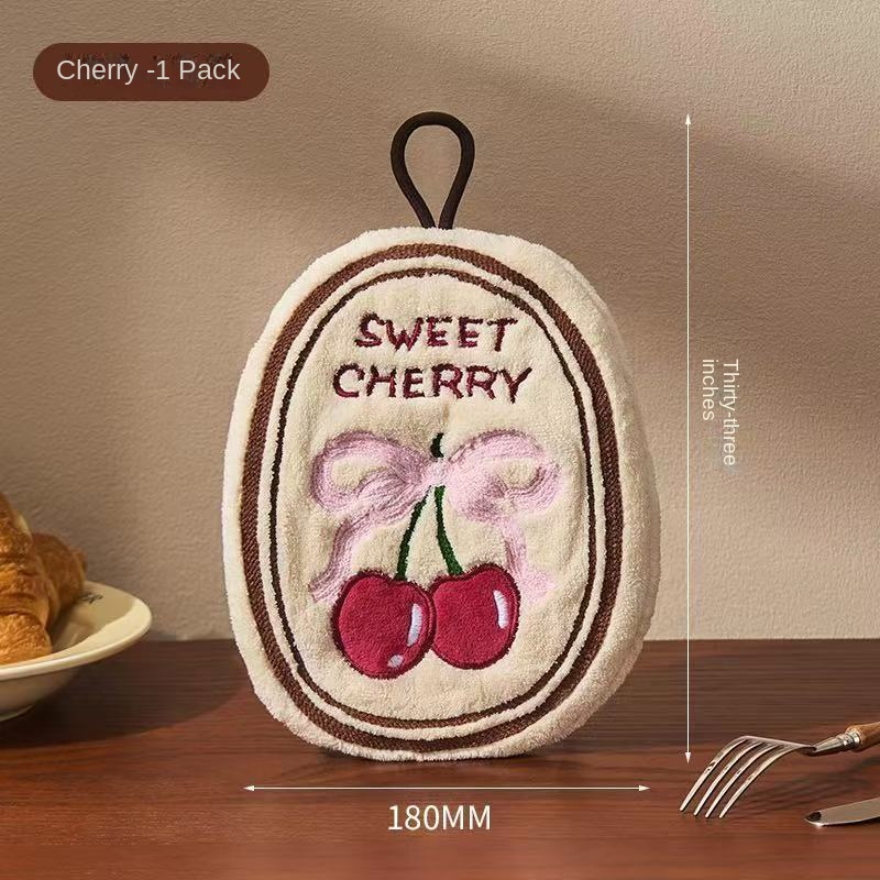 Cute Cherry Cake Design Cotton Hand Towel Quick-Dry for Home Use Absorbent Kitchen Bathroom Cloth
