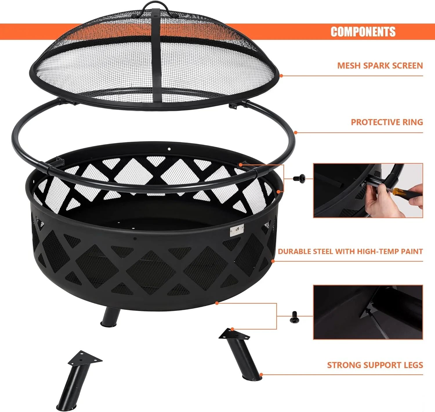 SUNCREAT 42-Inch Wood Burning Patio Fire Pit, Black, 42.1 Inch Diameter x 25.2 Inch High - Image 33 SUNCREAT 42-Inch Wood Burning Patio Fire Pit, Black, 42.1 Inch Diameter x 25.2 Inch High - Image 33