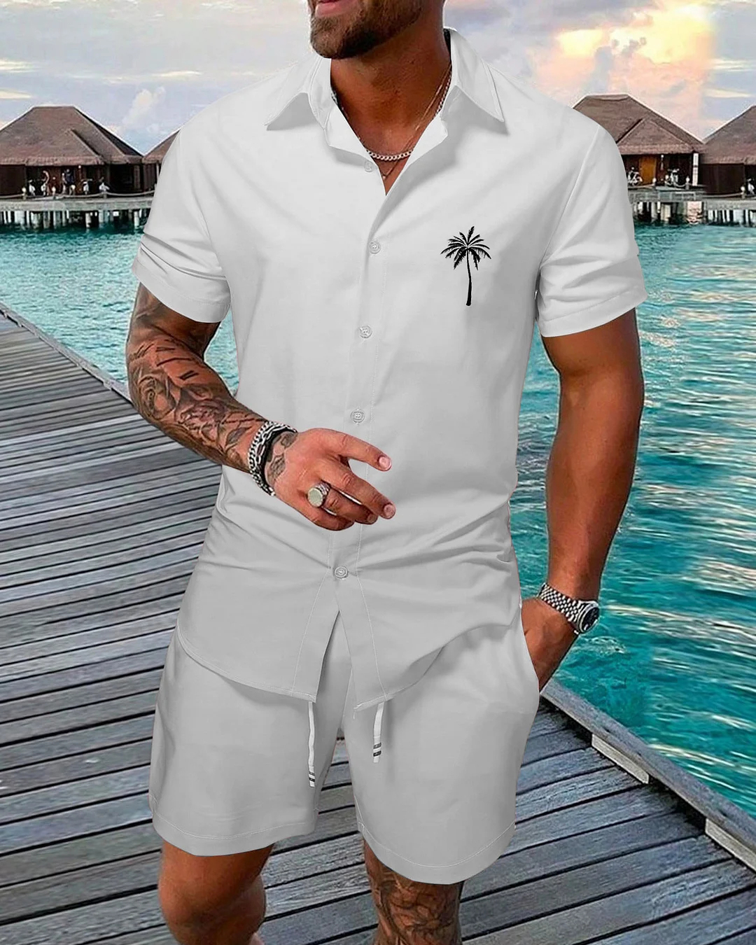 Suitmens Men's Hawaii Beach Vacations Short Sleeve Shirt Set 221