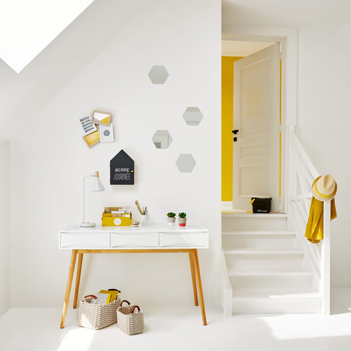 Set of 3 rectangular handled baskets "Tricot" Cotton, L.24/28/35 cm