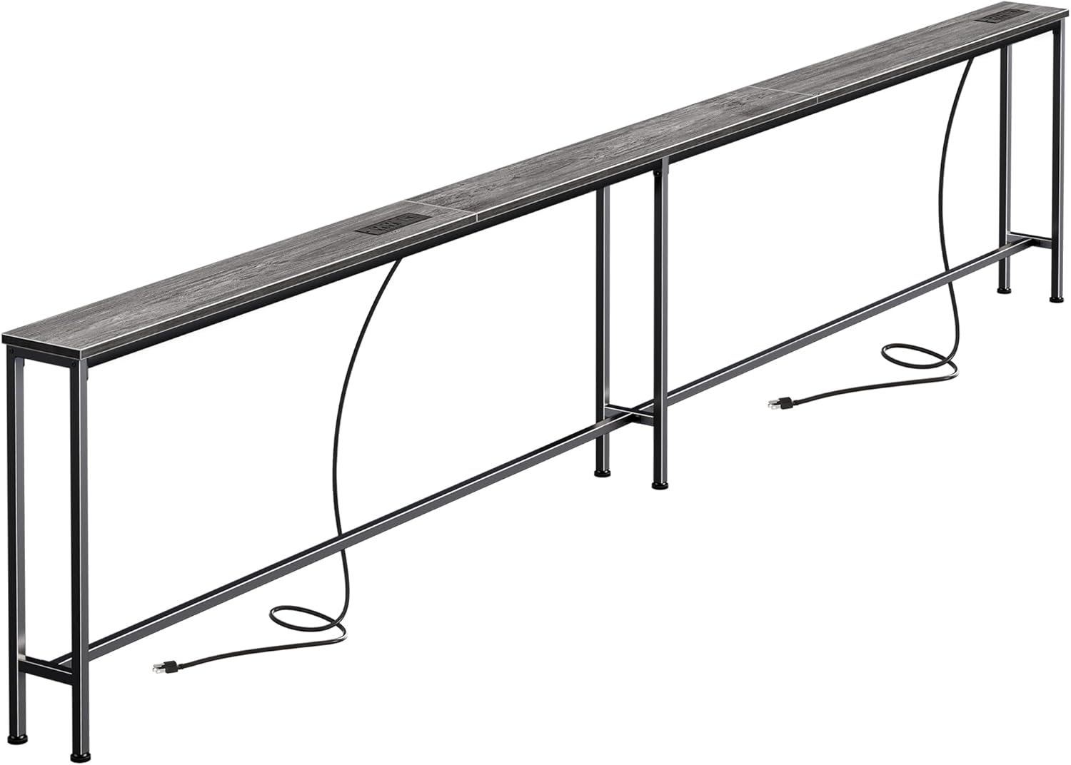 SUPERJARE 110.2 Inch Sofa Table with 2 Power Outlets and USB-C Port, 5.9 Inch Narrow Console Table with Storage, Extra-Long, for Entryway Hallway Couch Behind Sofa, Small Spaces, Grey