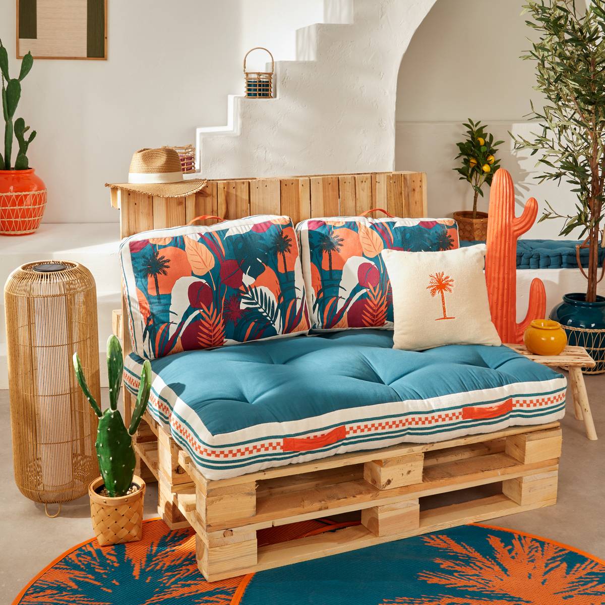 Outdoor floor cushion "Yucatan" Teal Blue, 120x80 cm