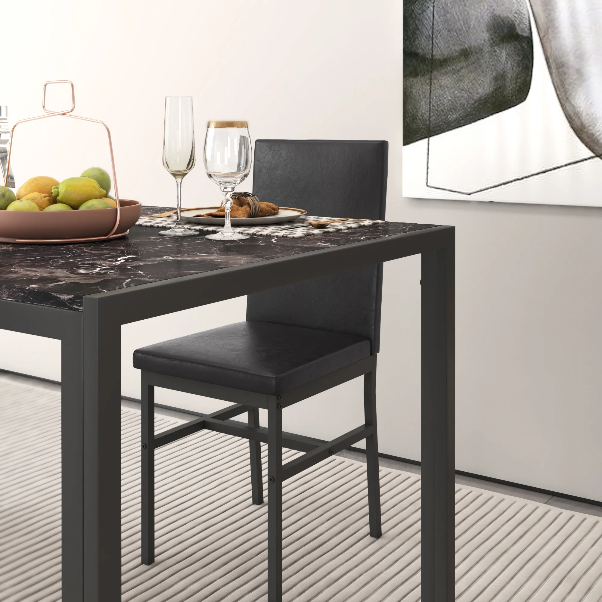 5 Piece Dining Set, Modern Dining Table and Chairs Set for 4, Counter Height Bar Table Set, Modern Pub Table with 4 Velvet Fabric Cushioned Stools, Faux Marble Dining Table & Stools Set, D9297 - Image 48