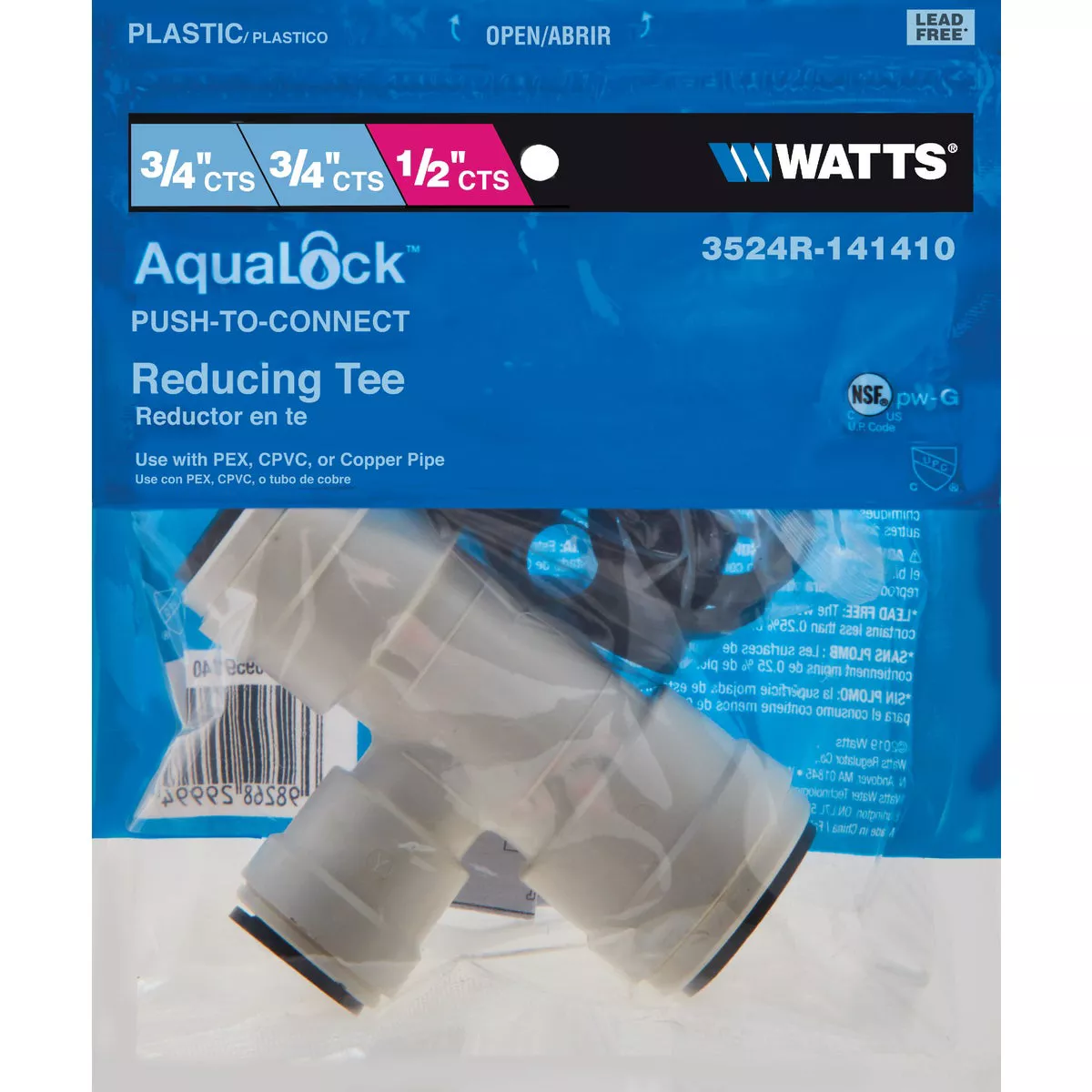 Watts 3/4 In. x 3/4 In. x 1/2 In. Reducing Quick Connect Plastic Tee