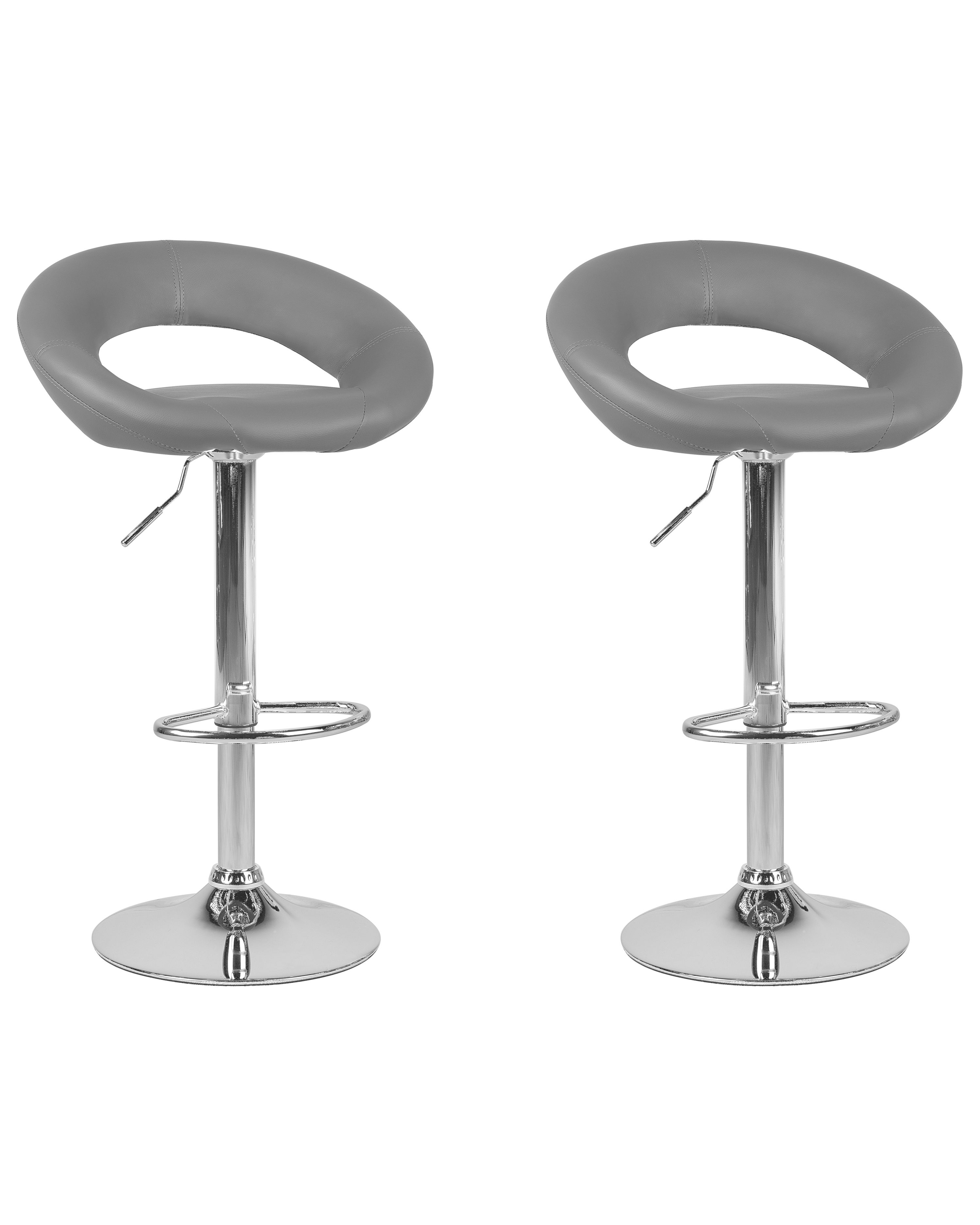 Set of 2 Bar Chairs PEORIA Faux Leather Swivel Grey