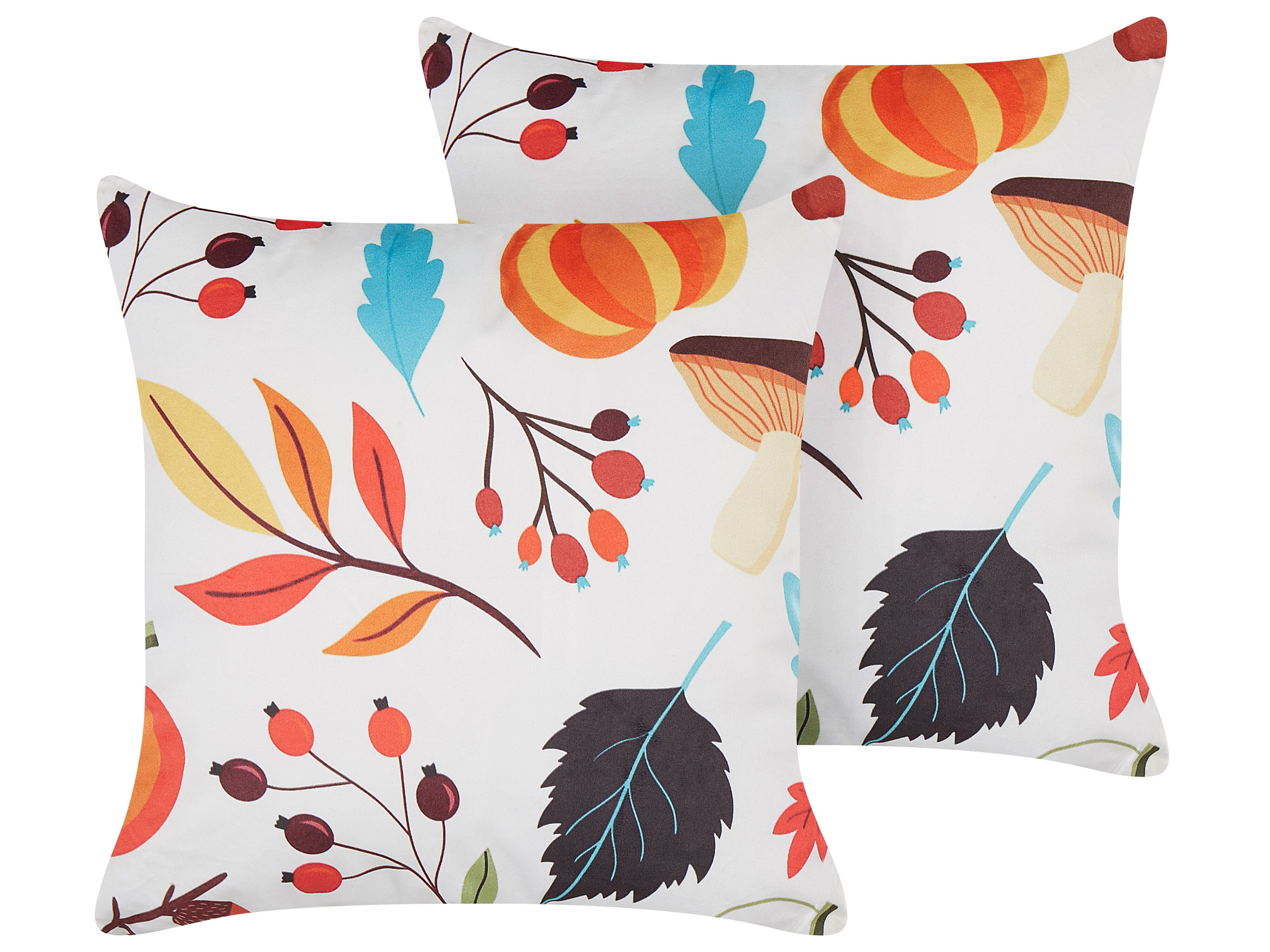 Set of 2 Decorative Cushions VISCARIA Velvet 45 x 45 cm Multicolour Plant Pattern
