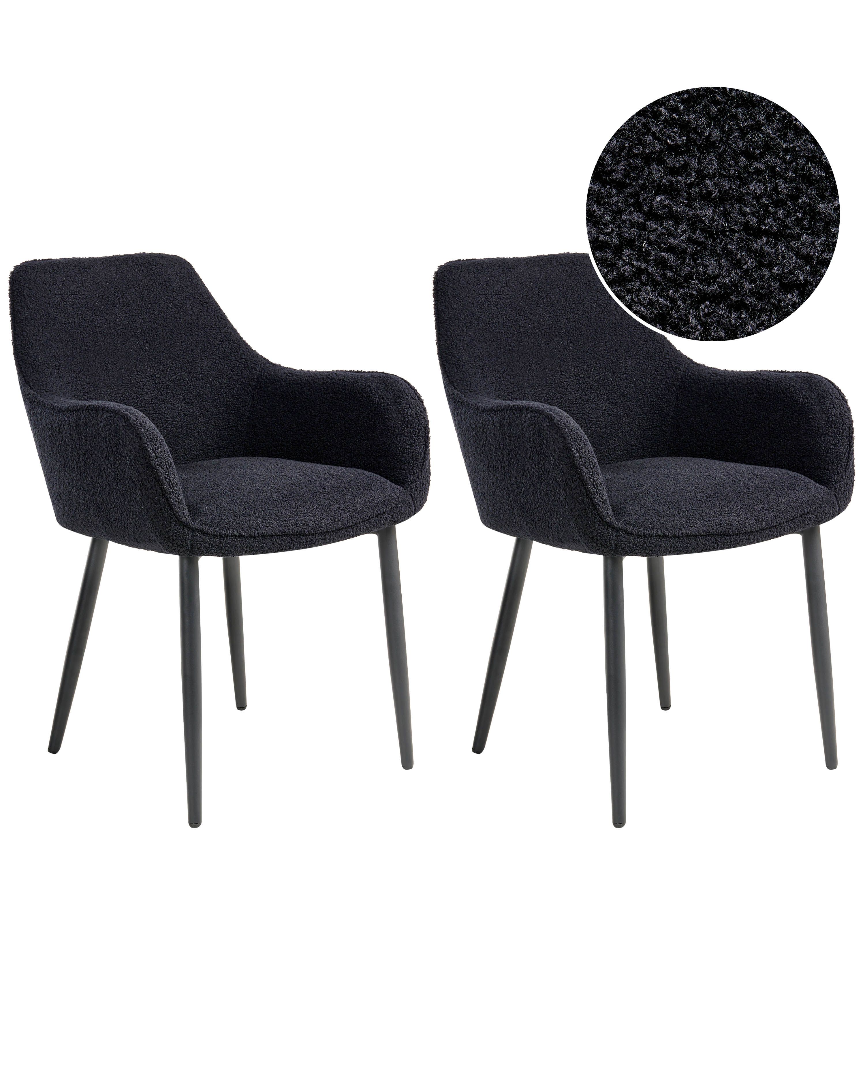 Set of 2 Dining Chairs ALDEN Boucle Black
