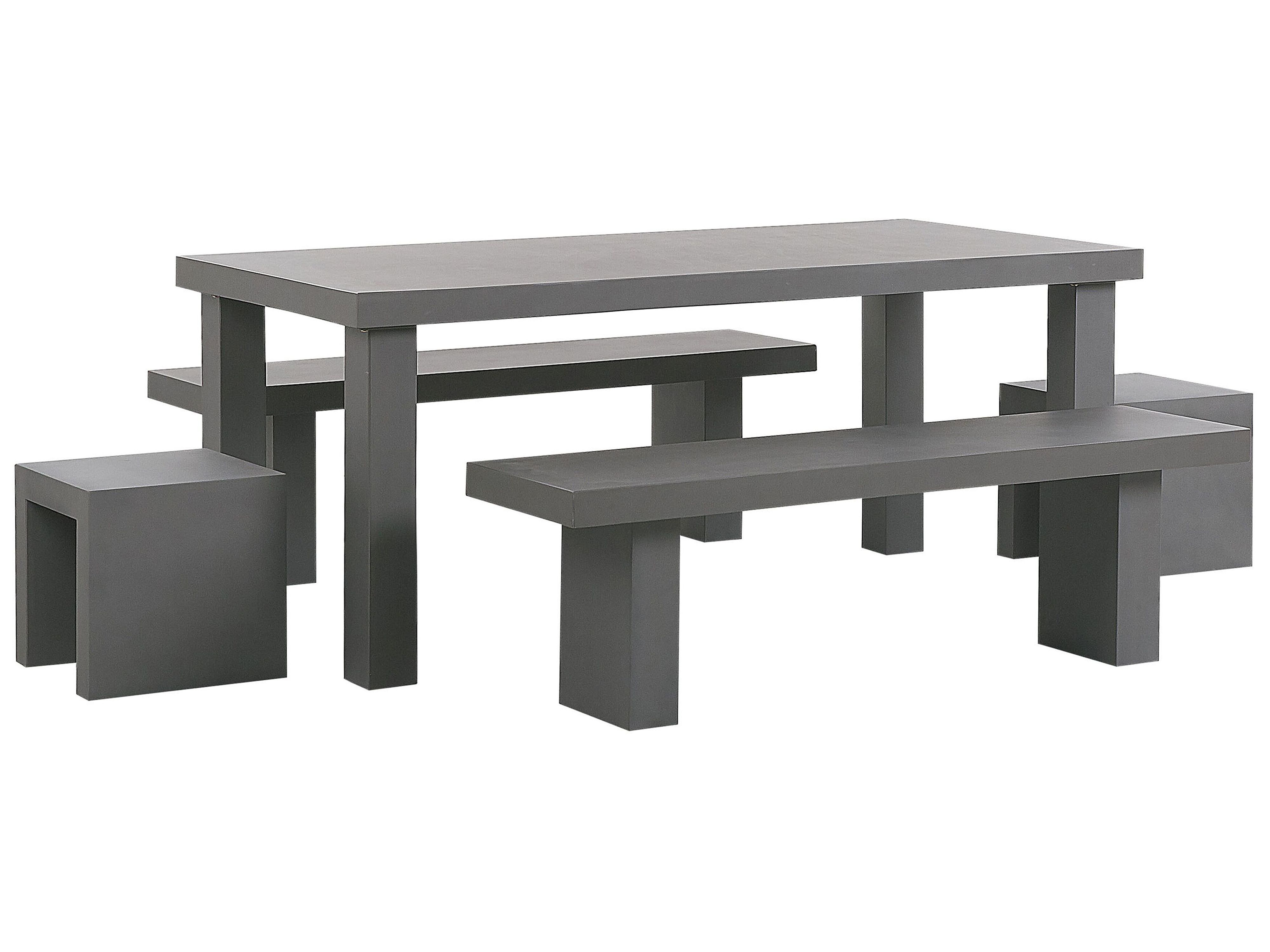 Garden Dining Set with Benches and Stools 6 Seater TARANTO Concrete Grey