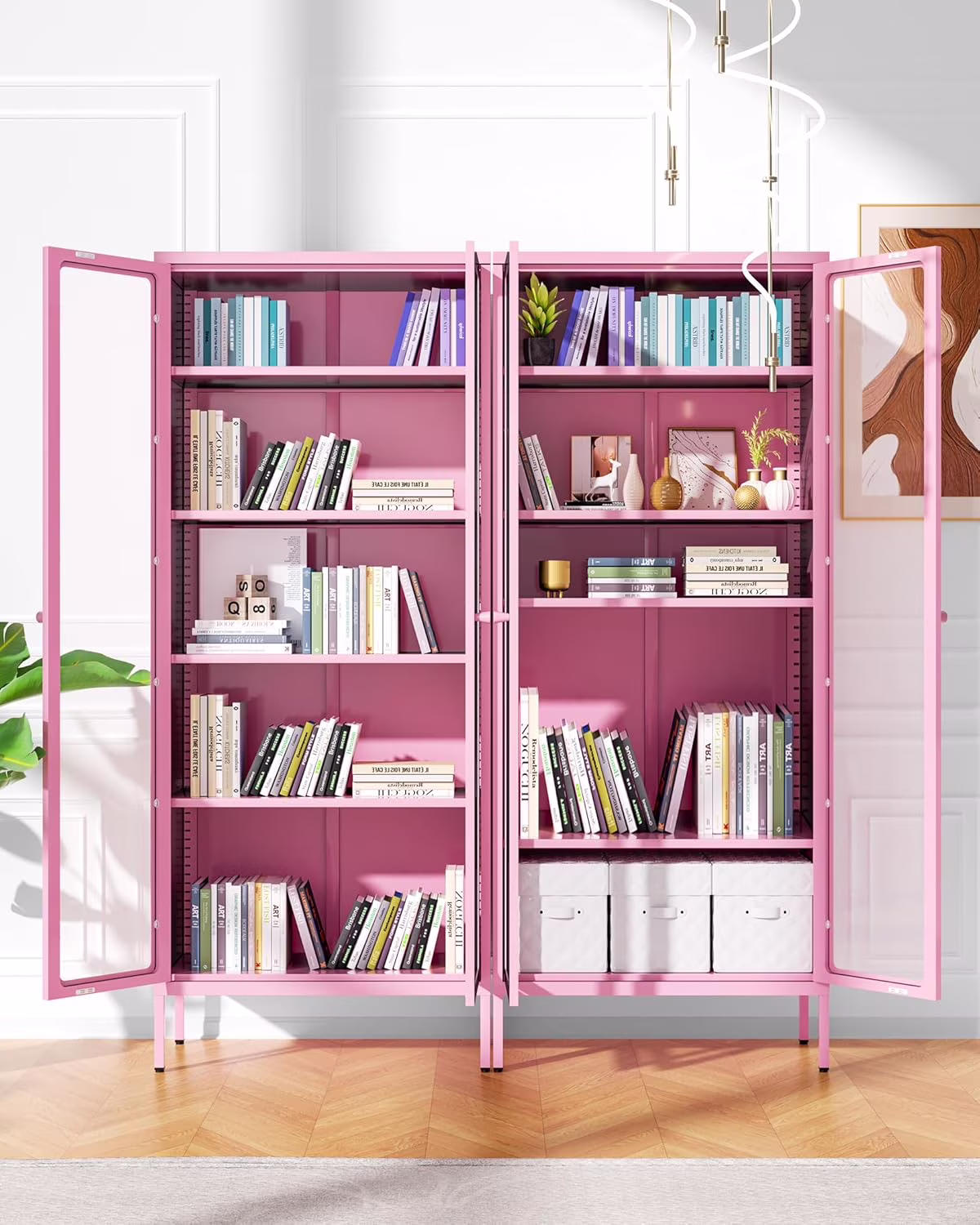 SUNCROWN Metal Storage Cabinet, Curio Display Cabinet with 2 Glass Display Door and 4 Shelves, Side Storage Organize, Modern Bookshelf Cabinet for livingroom, Bedroom, Kitchen, Black - Image 11