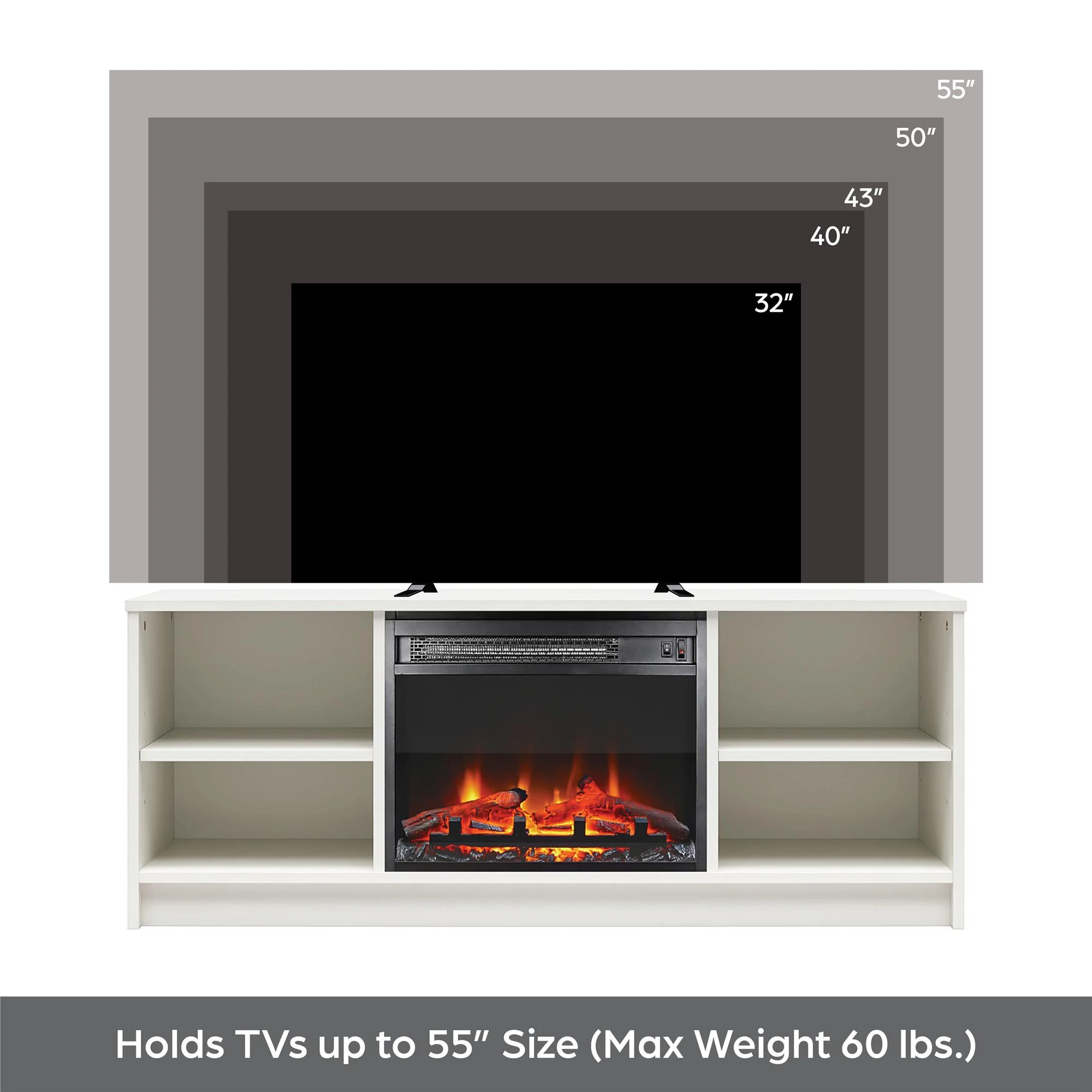 Mainstays Fireplace TV Stand, for TVs up to 55", Black Oak - Image 15