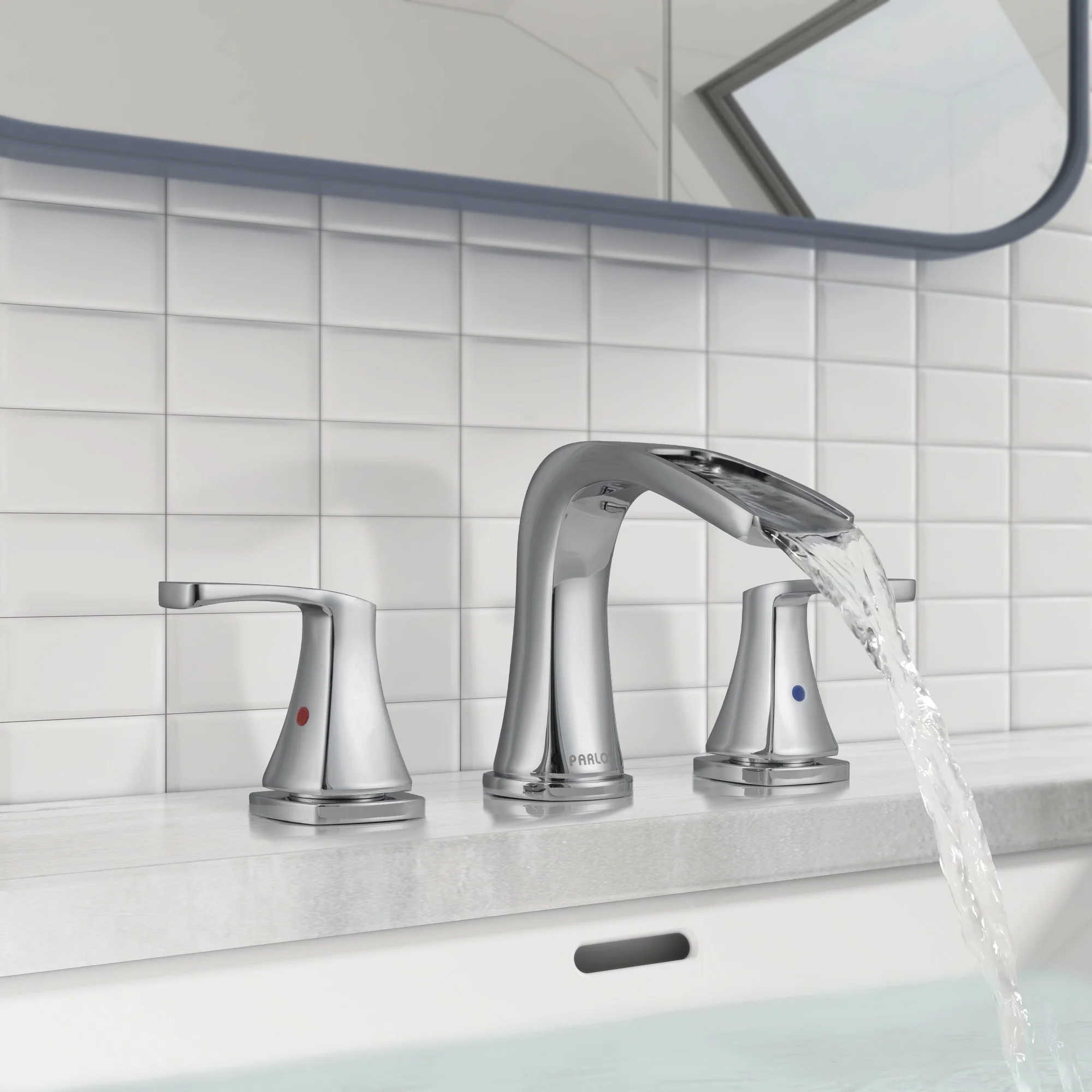 PARLOS Waterfall Widespread Two Handles Bathroom Sink Faucet , Polished Chrome