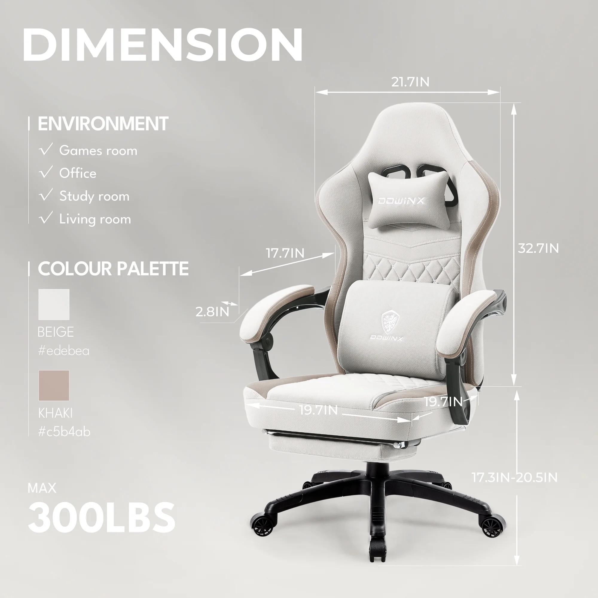 Dowinx Gaming Chair with Pocket Spring Cushion, Breathable Fabric Computer Chair with Gel Pad, Comfortable Office Chair with Storage Bag, Massage Game Chair with Footrest, Green - Image 25