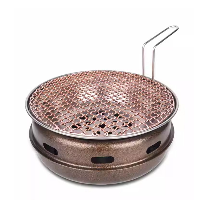 Indoor Restaurant Korean Round Copper Wire BBQ Grill Mesh With Handle