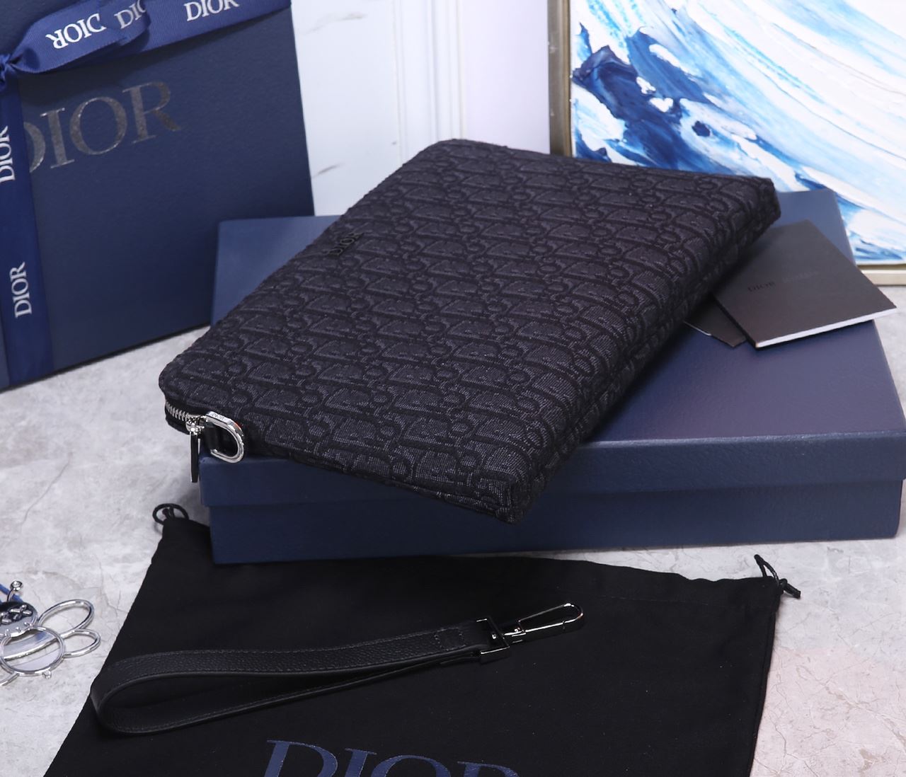 Oblique Jacquard Pouch Black/BeigeFor Women‎ 12in/30cm CD 2OBCA251YSE_H03E1:1High-quality replica
