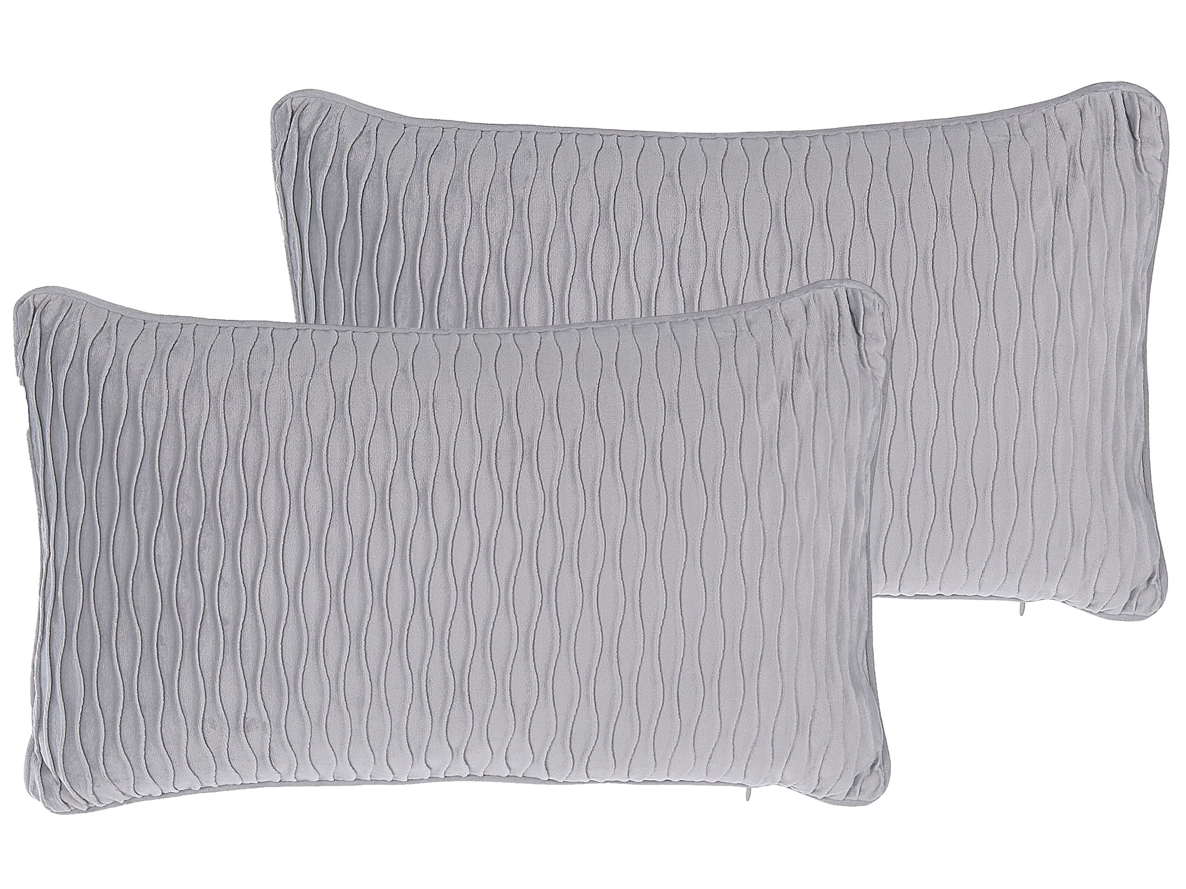 Set of 2 Decorative Cushions MOTARI Velvet 30 x 50 cm Grey Geometric Pattern
