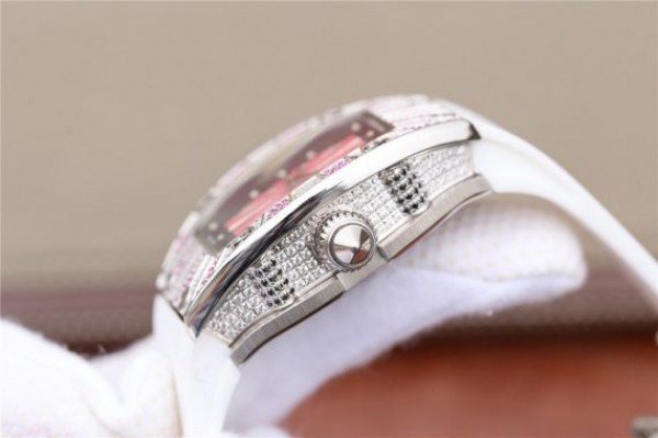 Replica Richard Mille RM 007 Lady SS Diamonds Black Inner Bezel White Rubber Strap 6T51 - Top club