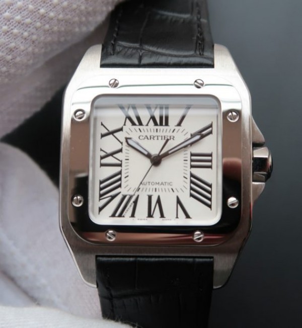 Replica Cartier V6 Santos 100 W20106X8 36mm White Dial Black Leather Strap A2824 - Top club