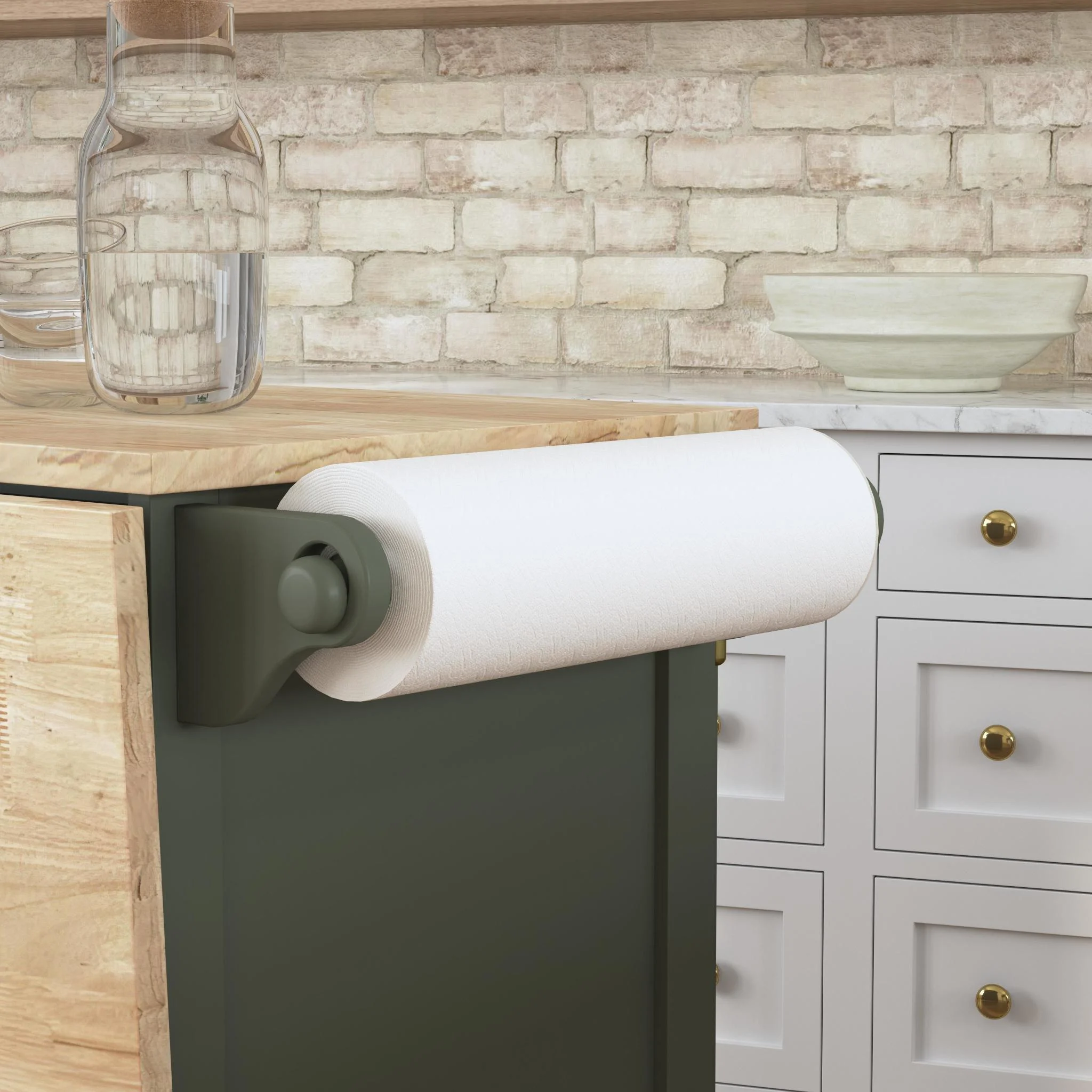 Homestyles Dolly Madison Engineered Wood Kitchen Cart in Sage Green/Brass