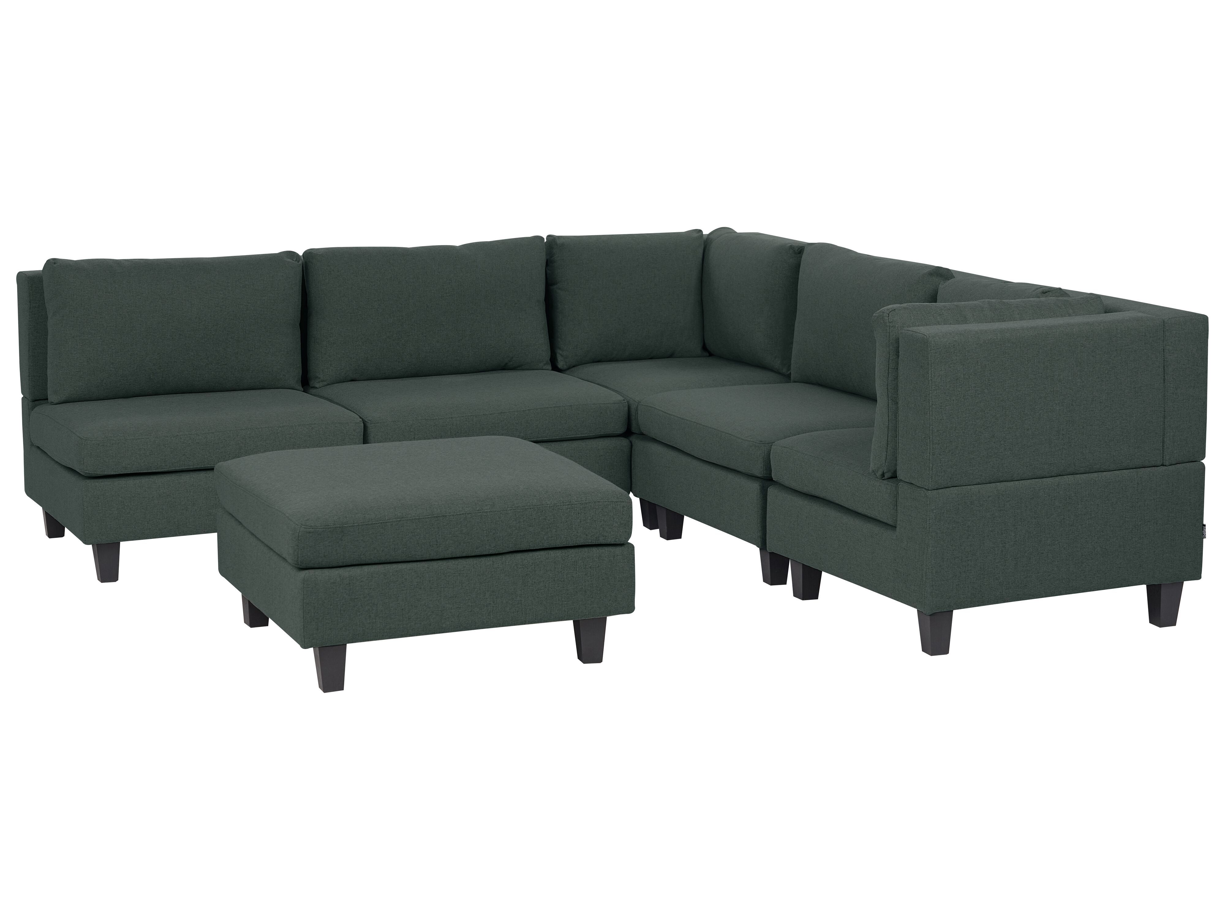 Modular Corner Sofa 5 Seater UNSTAD Fabric Dark Green with Ottoman Left Hand