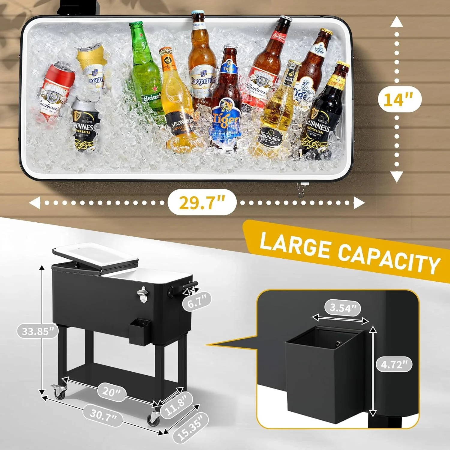 ?Large 80 Quart Portable Rolling Cooler with Lockable Lid, Features Catch Basin, Utility Tray, and Bottle Opener for Patio, Parties, Boating, and Vacation?